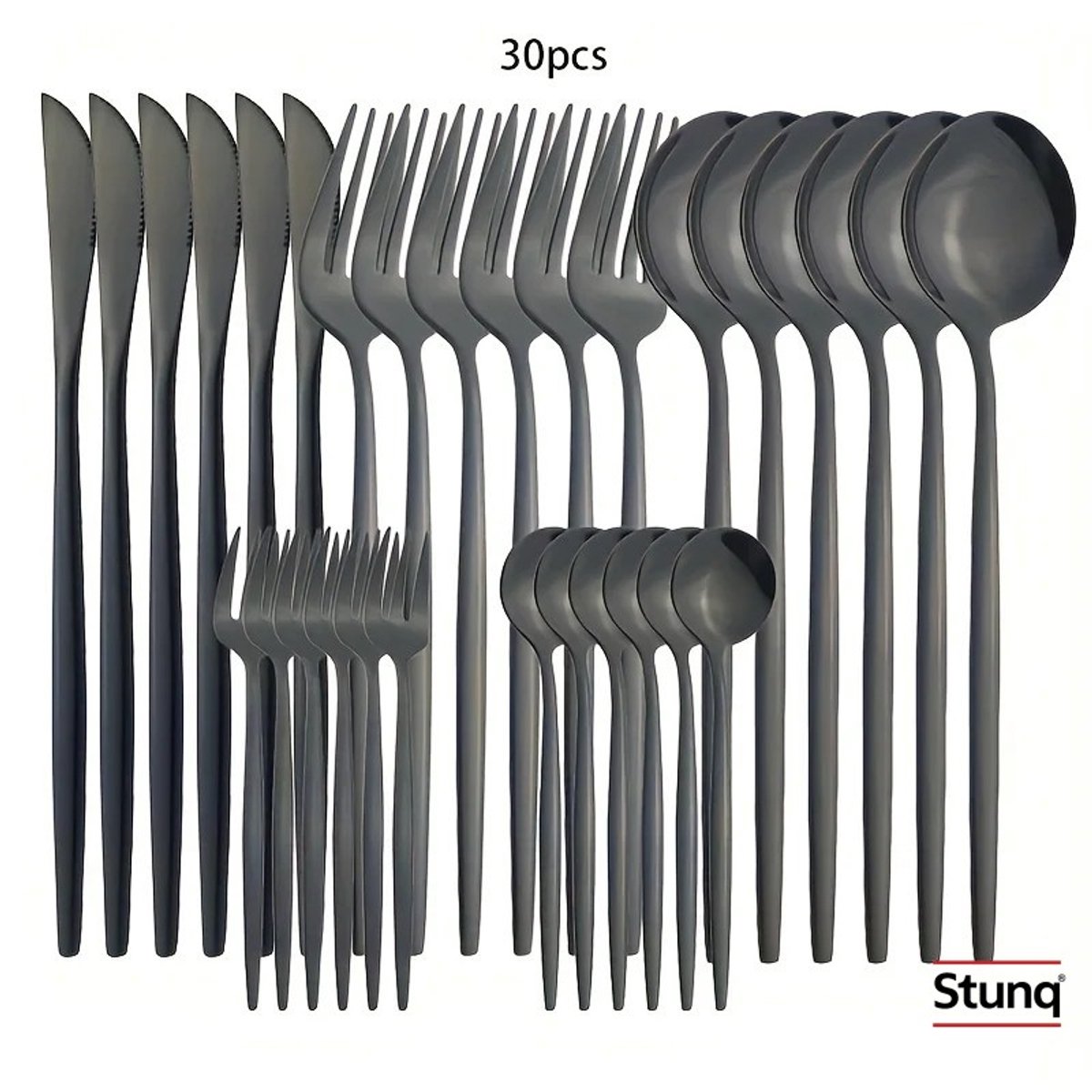 Stunq® 30-delige matzwarte bestekset RVS - vorken, lepels en messen, vaatwasmachinebestendig