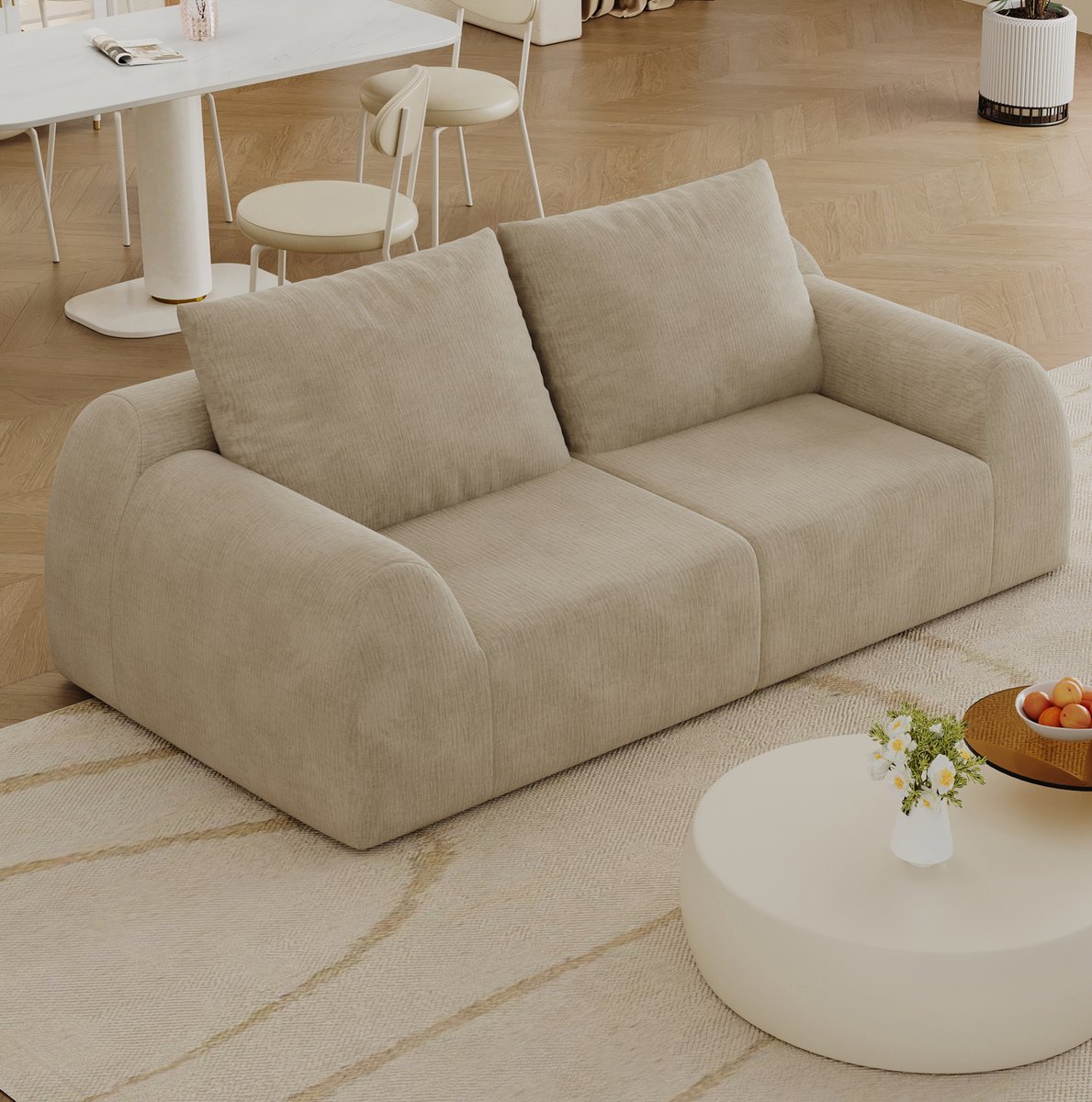 Wishdor Zitbank - 2-zits boneless sofa - Chenille en hoogelastisch schuim - Zonder montage - Woonkamer slaapkamer appartement - Khaki - 190 x 95 x 85 cm