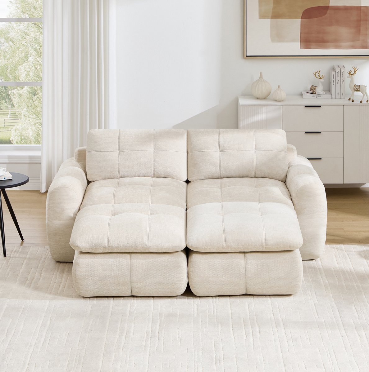 Wishdor Modulaire bank - 2-zits wolkenmodel - Chenille met geruite stiksels - Vrij combineerbaar - Montagevrij - Woonkamer appartement - 194 x 160 x 68 cm