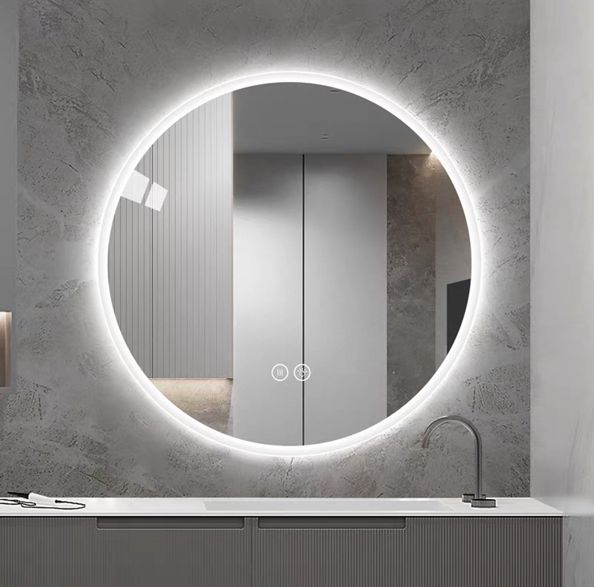 MODFU - Ronde Led Badkamerspiegel - Wandspiegel - Anti-Condens - Dimbaar - 80 Cm
