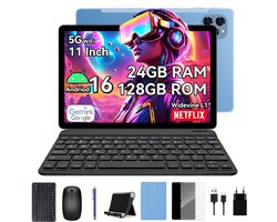 KINGRID T90 Tablet - 11 inch - 24GB RAM+128GB ROM - 8000mAh - Android 16 - Gaming Tablet - Met Toetsenbord - Hoes - Stylus - Muis - Gemini AI - Widevine L1 - GPS - Blauw