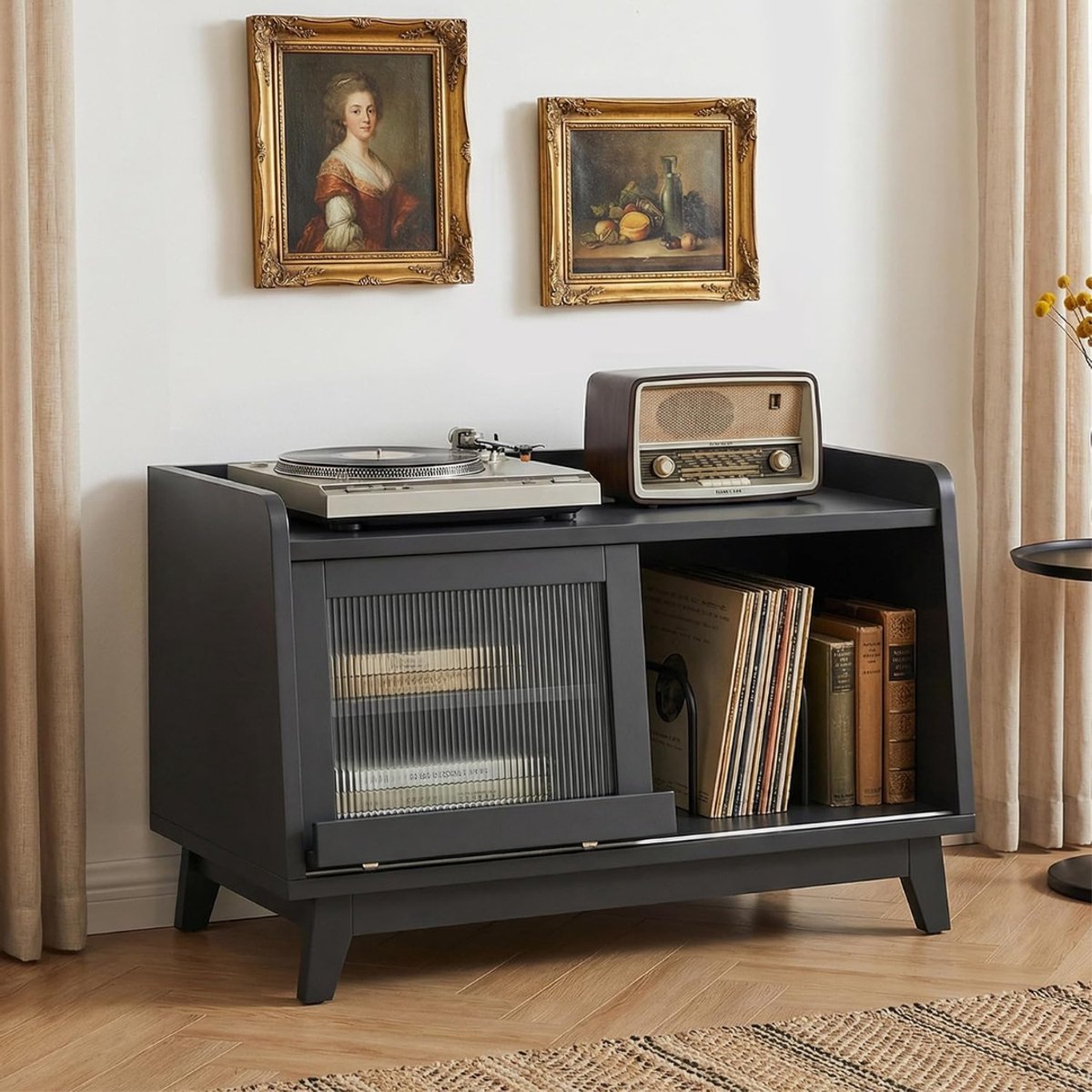 SNJY® Platenspeler Meubel - Platenspeler Kast - LP Houder - Platenhouder - 45D x 80B x 55H cm - Zwart