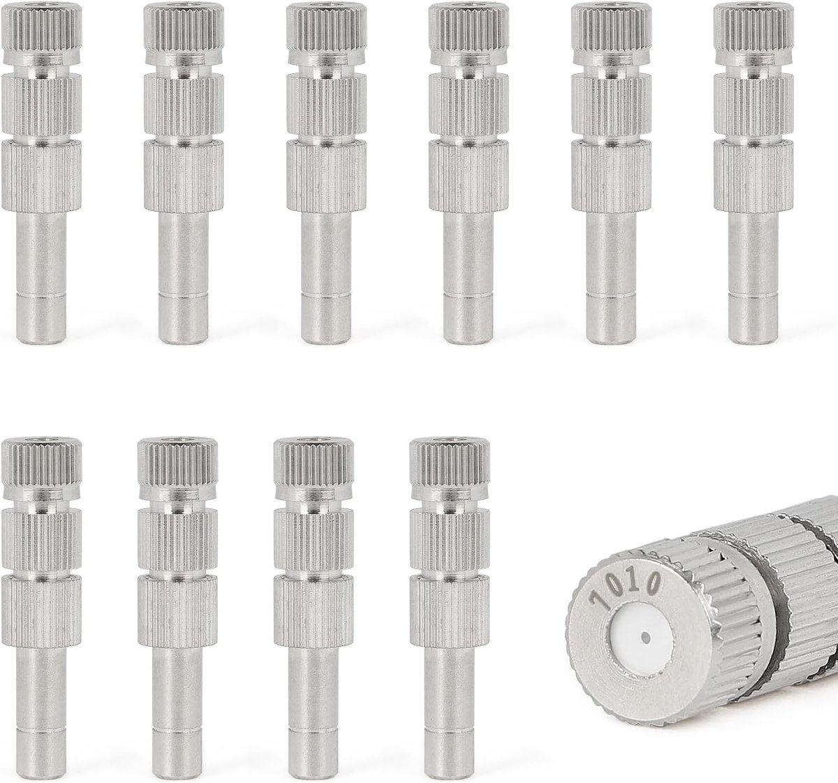 10 x Mist Sprayer met Lage Druk, 0.7mm Keramische Vernevelaar en Messing Spuitdoppen voor 6mm Aansluitingen, Inclusief Filter en Vernevelingstechnologie