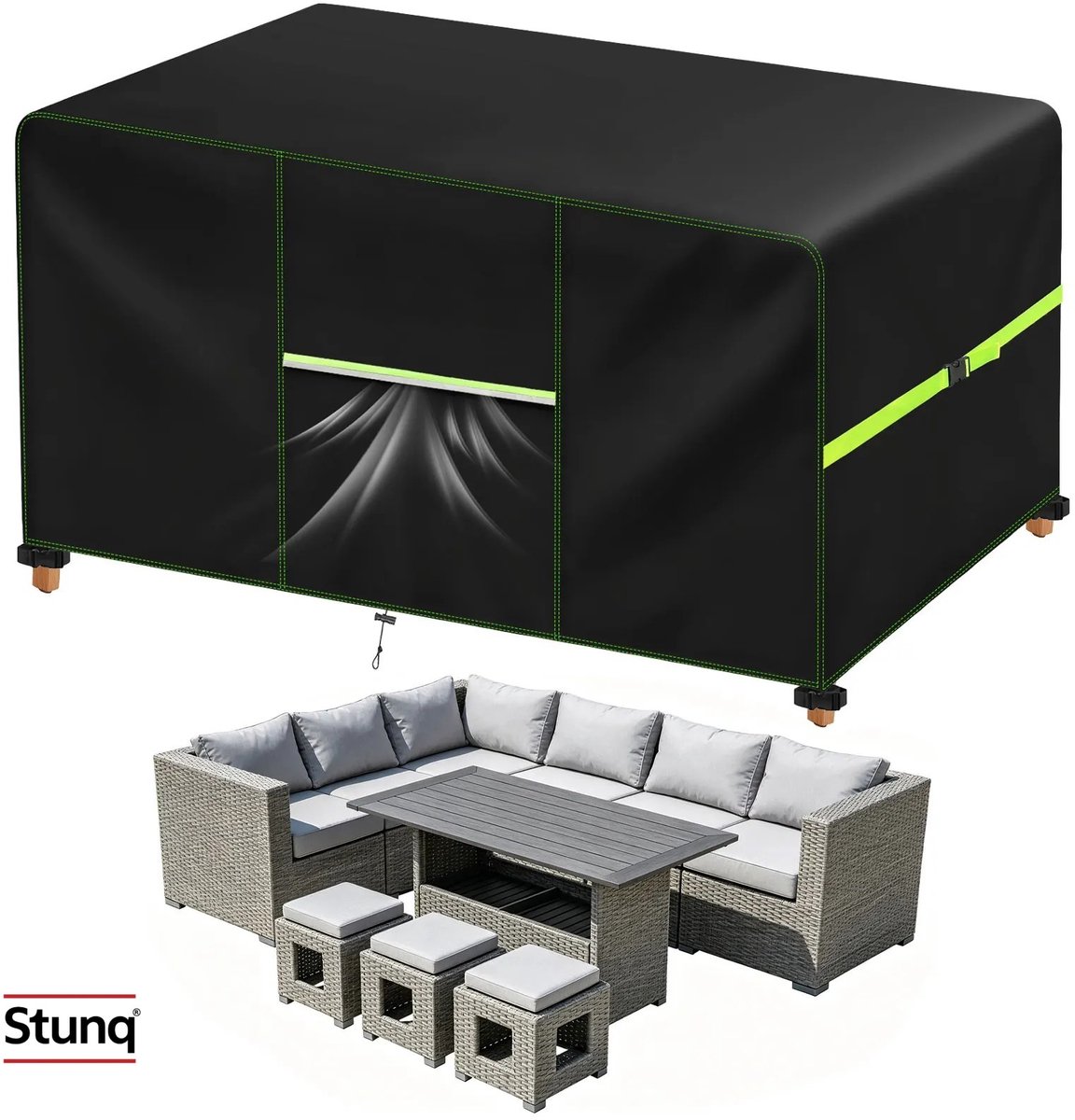 Stunq Tuinmeubelhoes waterdicht 210D Oxford met ventilatie voor loungeset Zwart