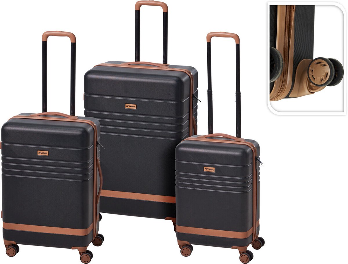 Bagageset ProWorld, Kofferset driedelig, zwart/bruin