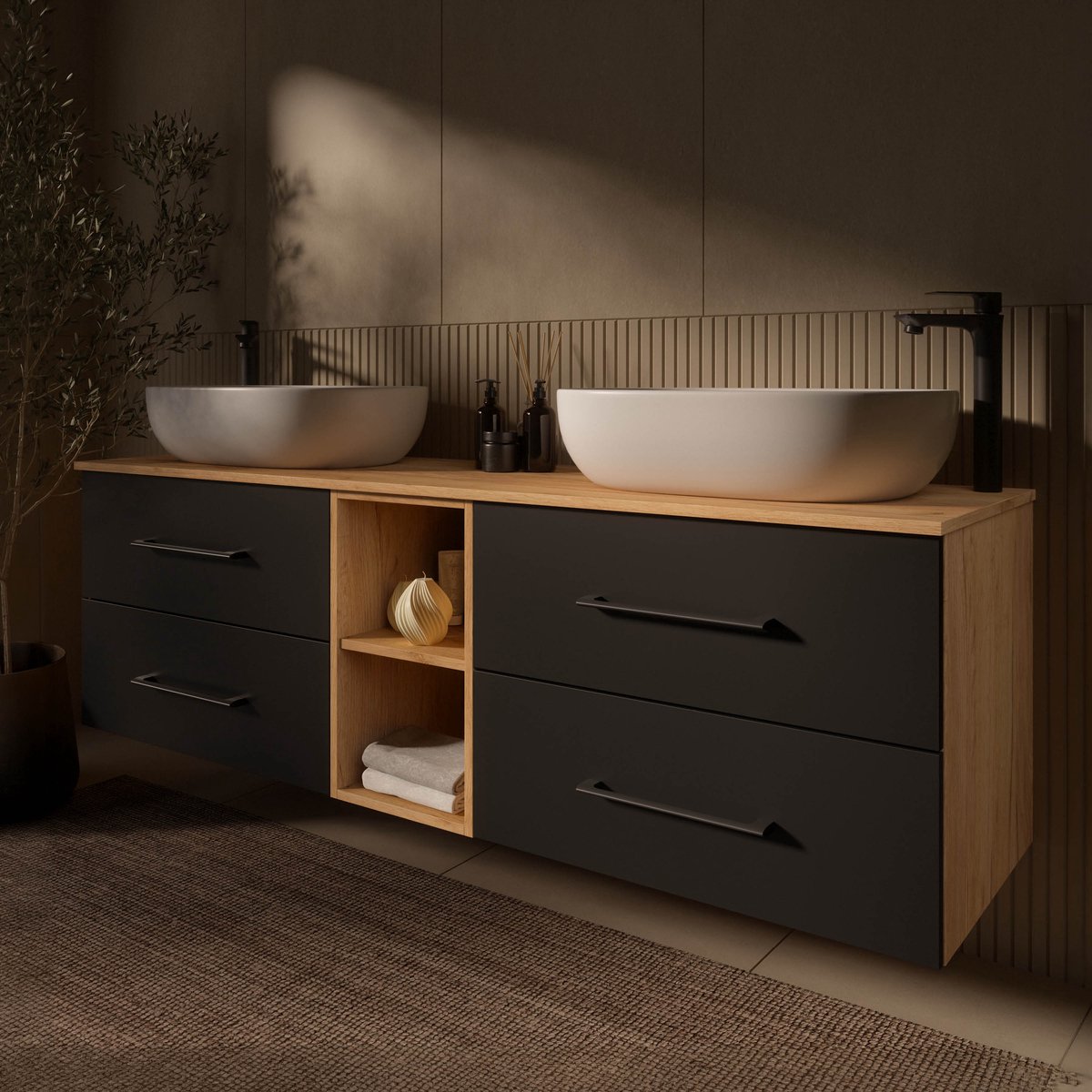 Planetmöbel LUX Dubbel Badmeubel 170 cm 2x Wastafel 60 cm Wit