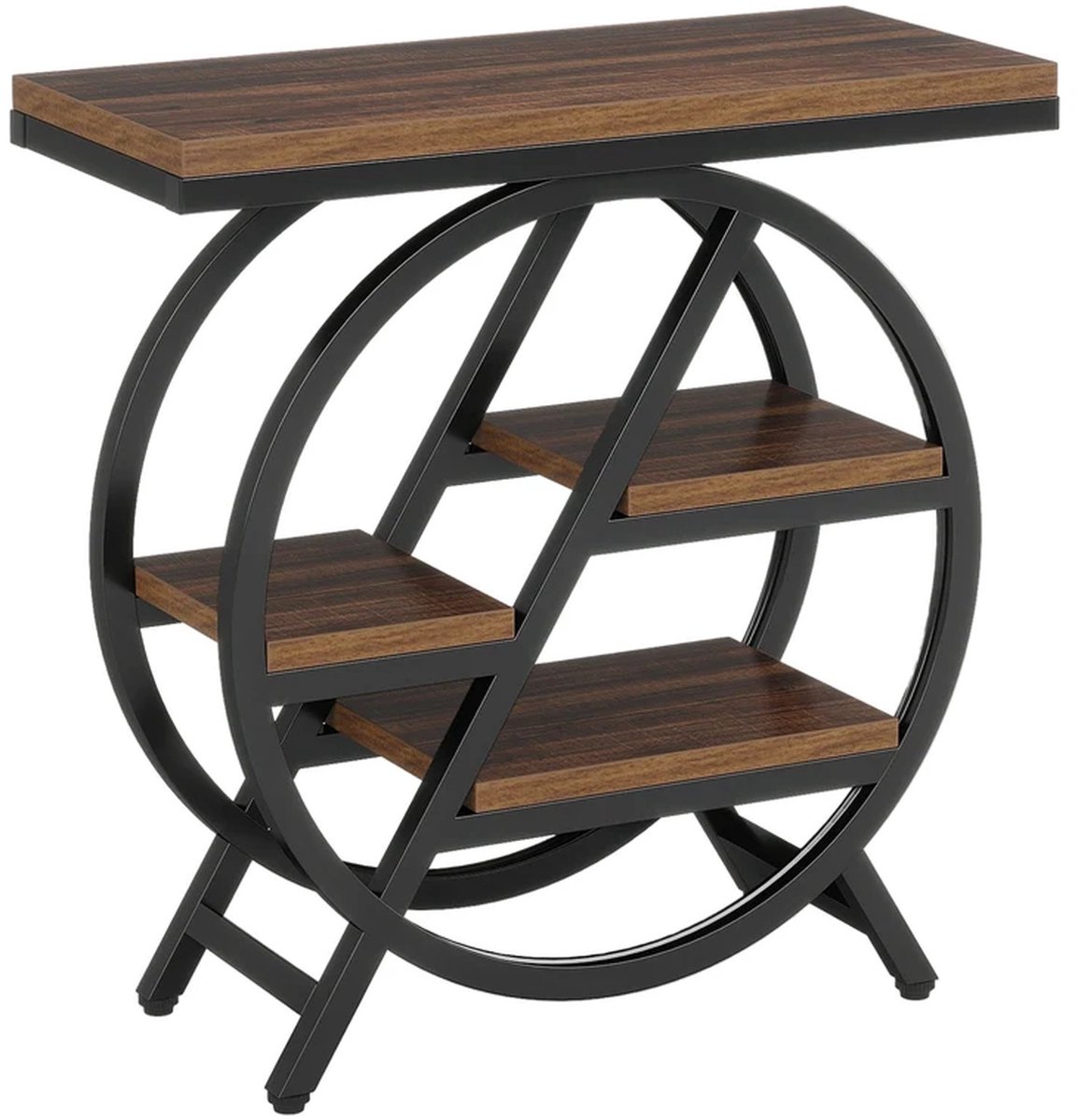 DMG Supply Bijzettafel - 4 Niveaus - 65 x 30 x 66,5 cm - Bruin/Zwart - Spaanplaat/Metaal