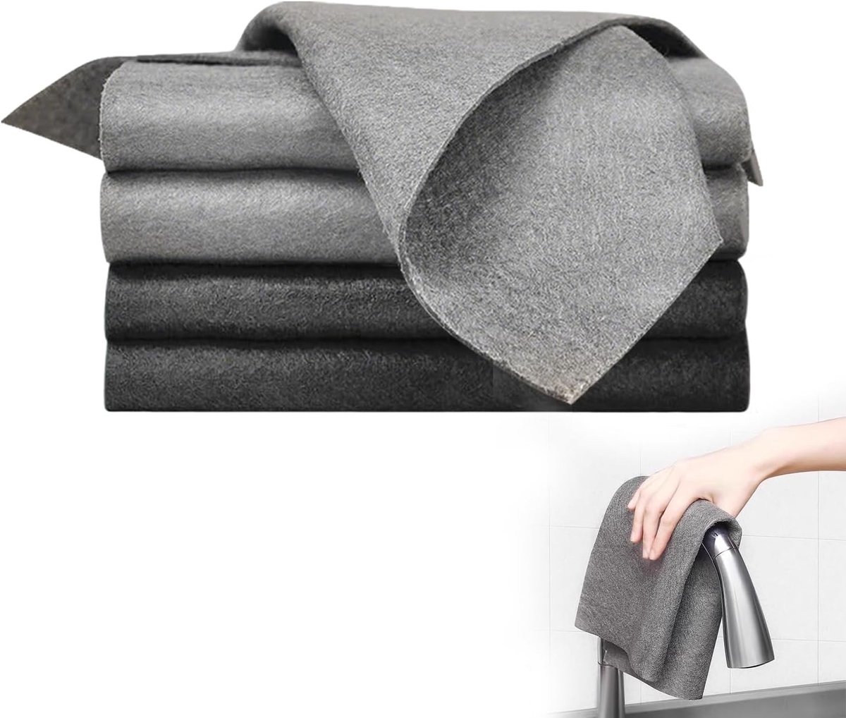 Set van 4 Microvezeldoeken 30x30 - Grijs en Zwart - Ideaal voor Glas, Spiegel, Auto en Keuken