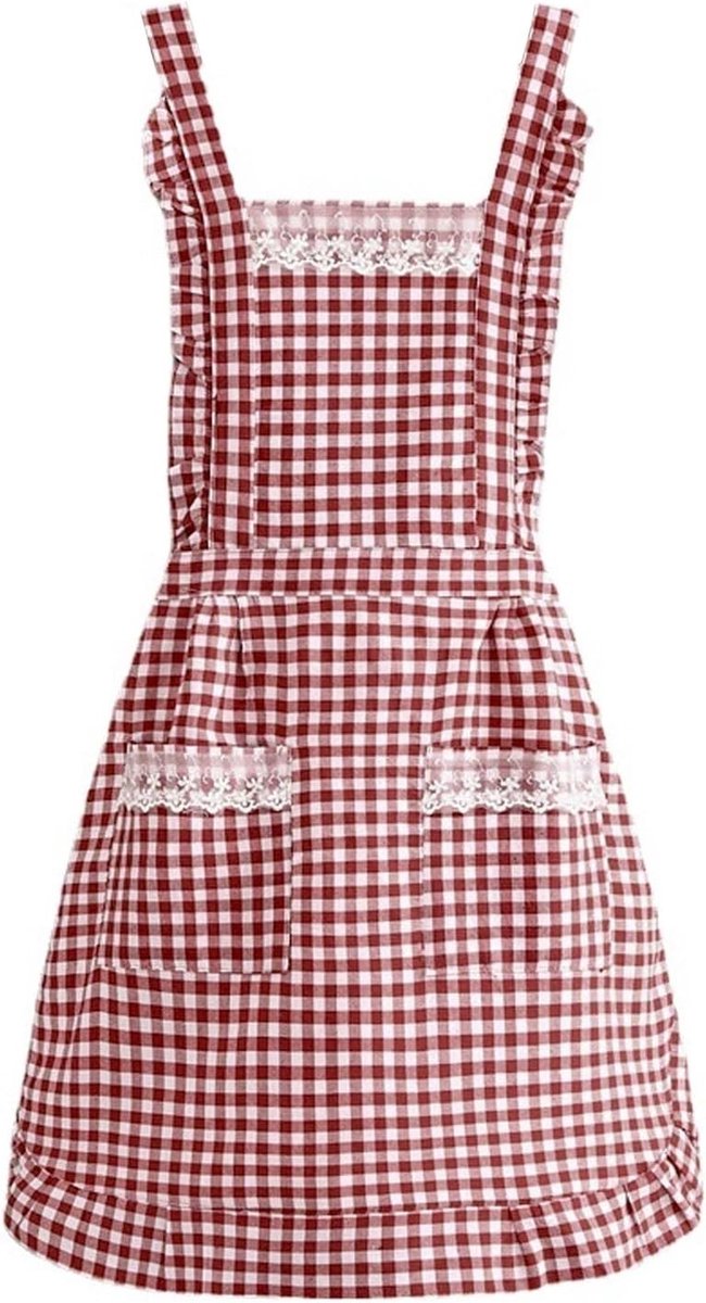 Katoenen Keuken Schort voor Vrouwen met Bloemenpatroon, Ideaal voor Koken, Bakken en Tuinieren, 77x79cm (Rood)