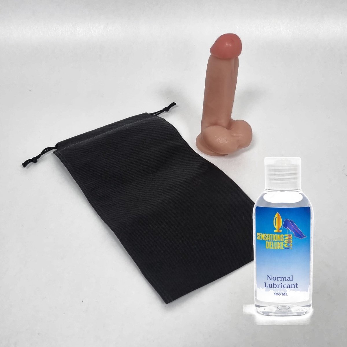 Sensationsdeluxe - Realistische Dildo met Balzak - 15 cm - Glijmiddel normaal water basis 100ml - Dildo met Zuignap - Beige - Sex speeltje voor Mannen Anaal - en voor Vrouwen en Man - Dildo Zakje