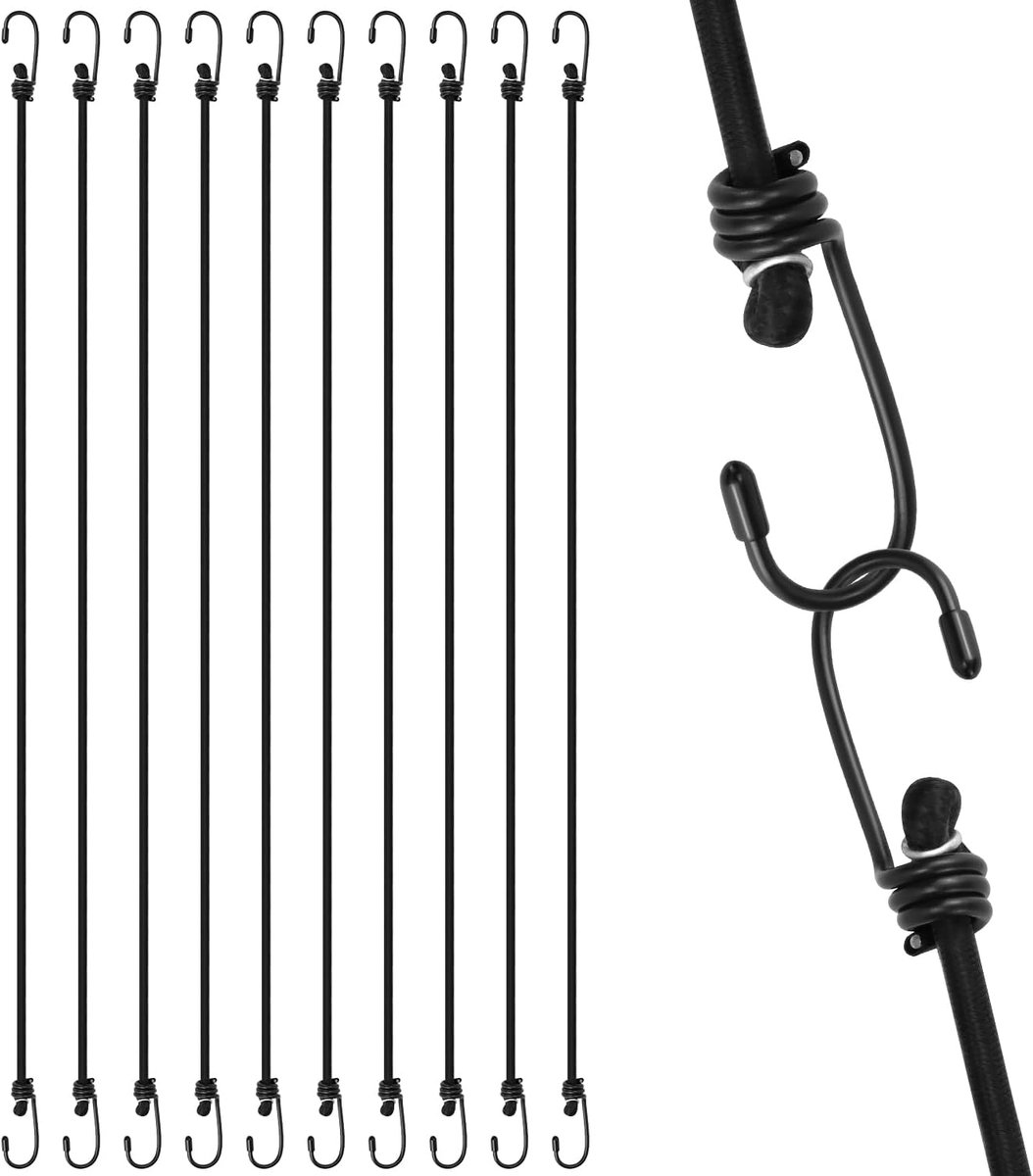 10 stuks- spanbanden- Elastische Bagageriemen- fietsriempjes- spanbanden zwart - spanbanden kort-spanbanden fiets-spanbanden motor-Bevestigingsriemen- Eenvoudige bevestiging- Voor bestelwagens, fietsen, aanhangers, bagage-8mm*90cm-Met haak
