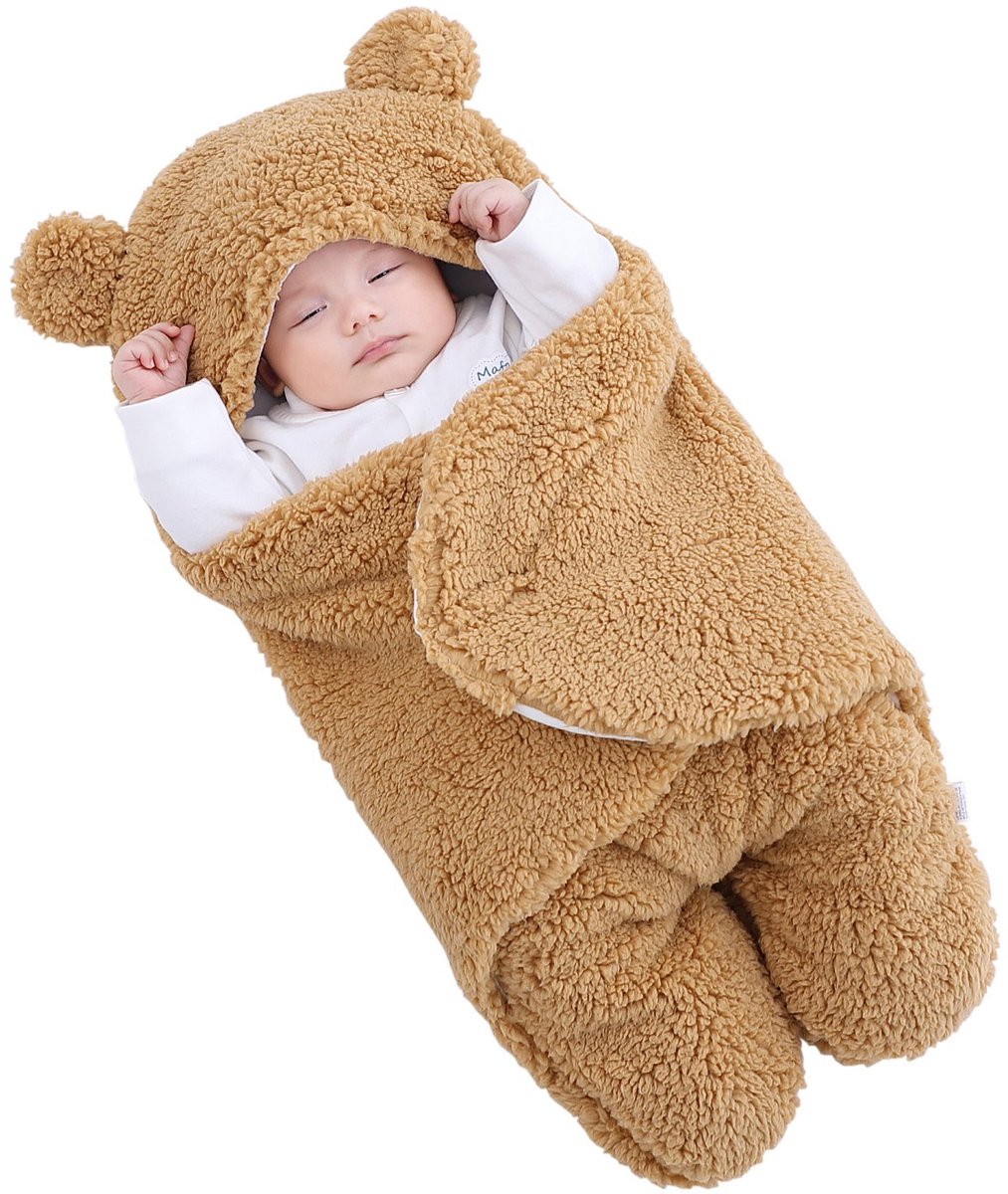 Wikkeldeken - 70 cm - teddy wikkeldeken -wikkeldoek winter zacht - fleece winterpak baby - voetenzak baby - Klittenbandsluiting - Inbakerdoek -Knuffeldeken en Wiegdeken
