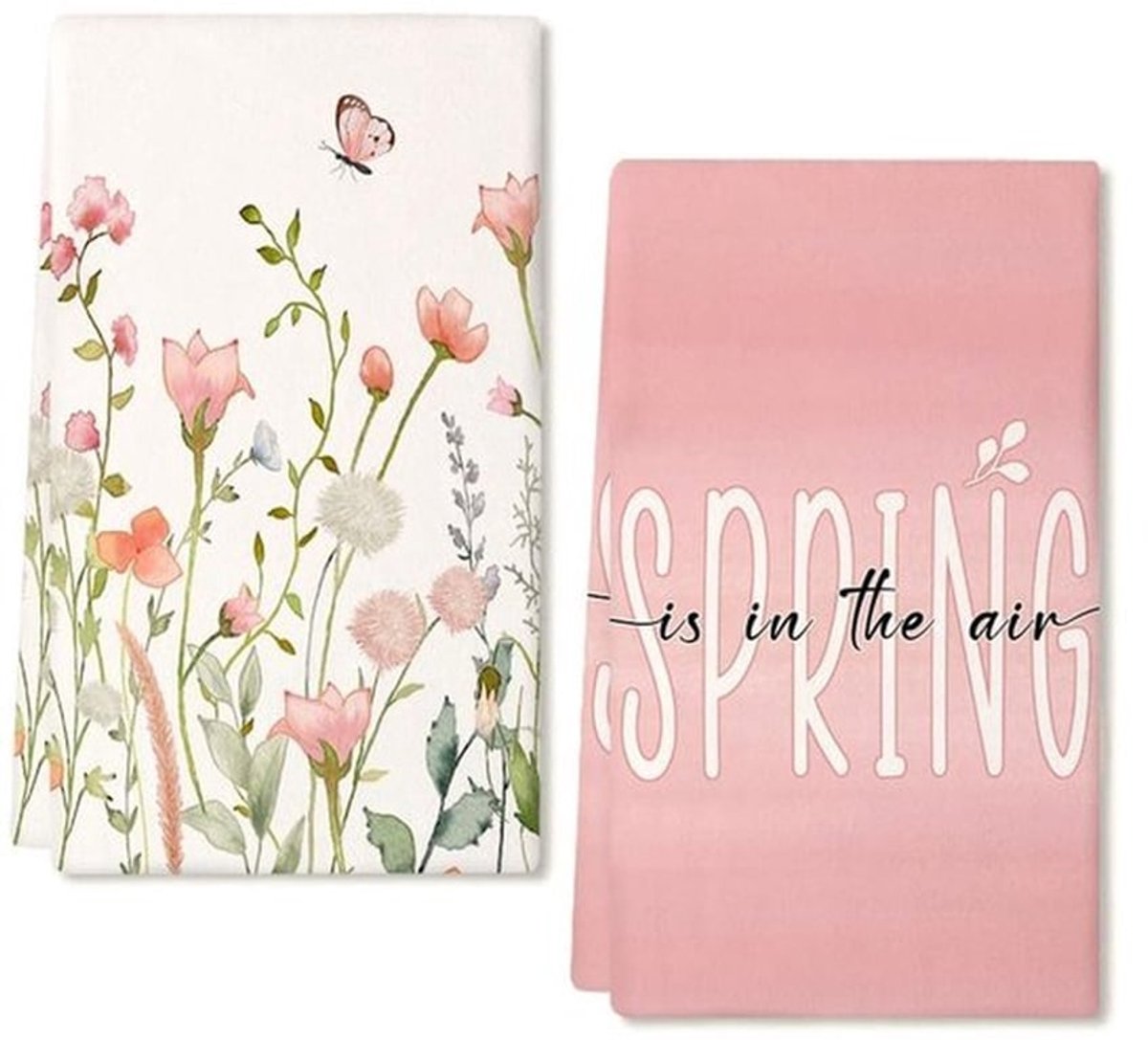 Keukenhanddoeken - Theedoeken voor de Lente - 2 Stuks - Roze - Bloemen Keukenhanddoeken - Voor de Keuken - 40 x 60 cm