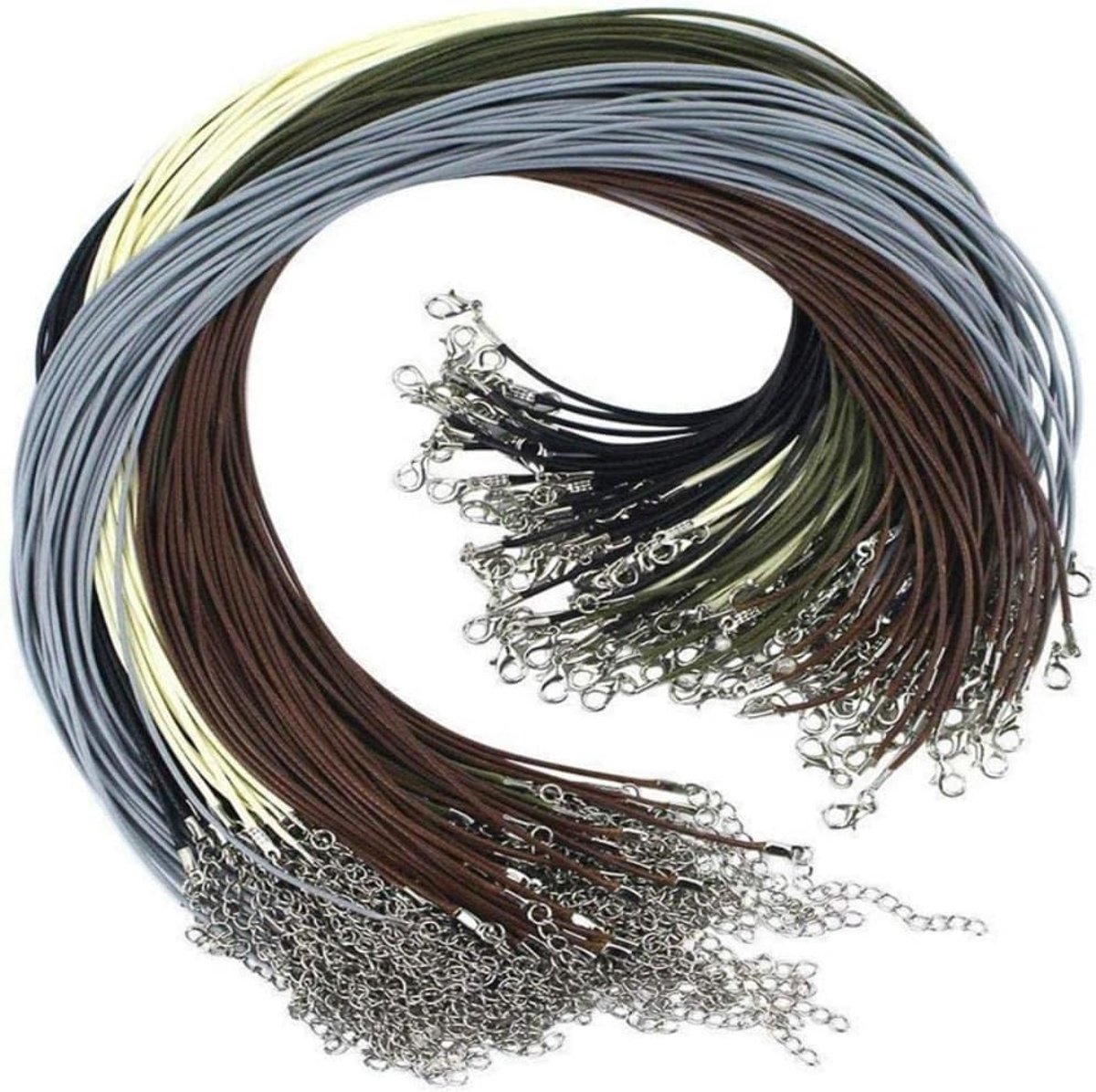 50 Stuks 2mm Leren Kettingkoord met Karabijnhaak en Verlengketting voor DIY Sieraden Maken in 5 Kleuren, Perfect voor Creatieve Projecten en Handgemaakte Accessoires