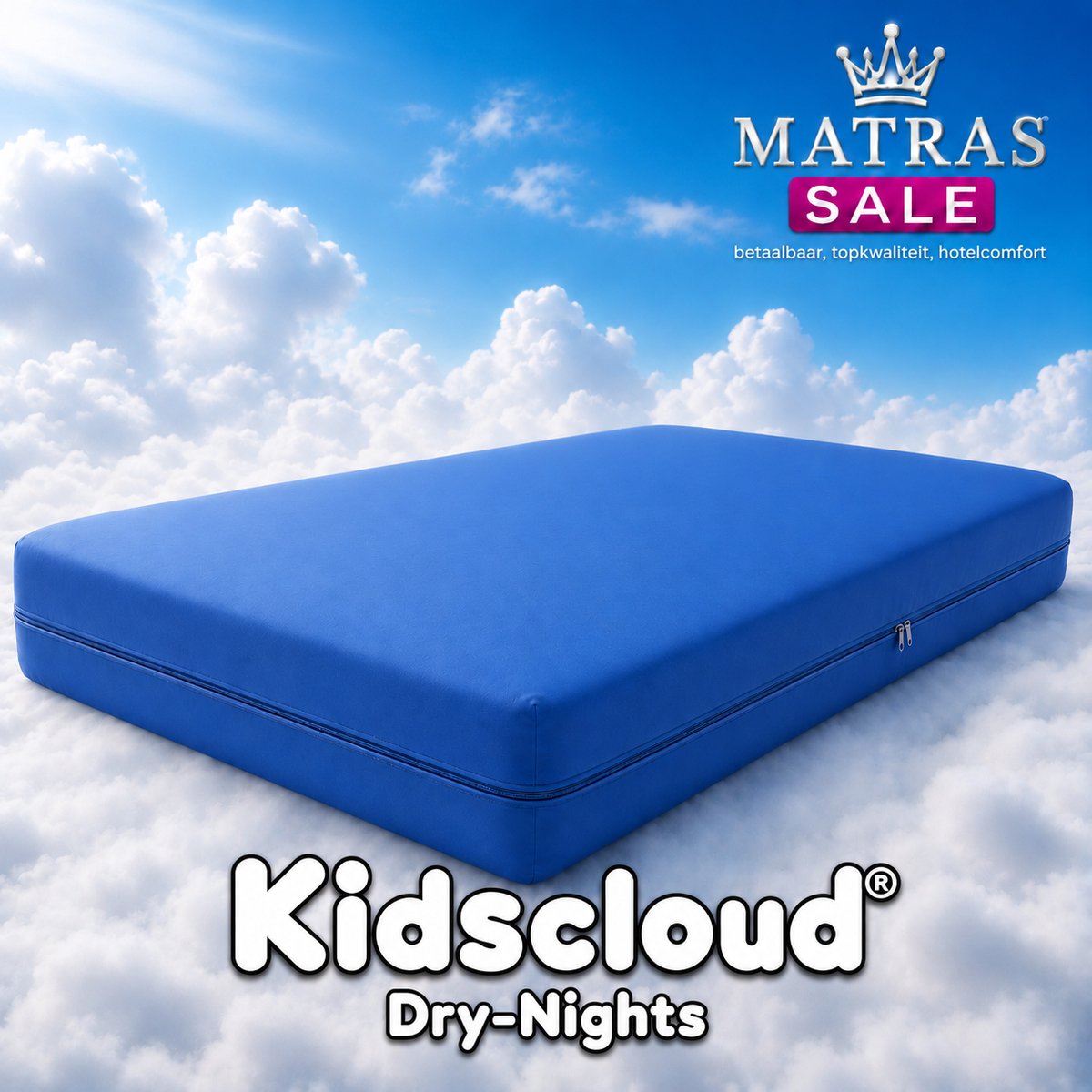 Kidscloud Dry-Nights - Kindermatras - 80 x 200 cm - Waterdichte tijk - 100% metaalvrij Blauw