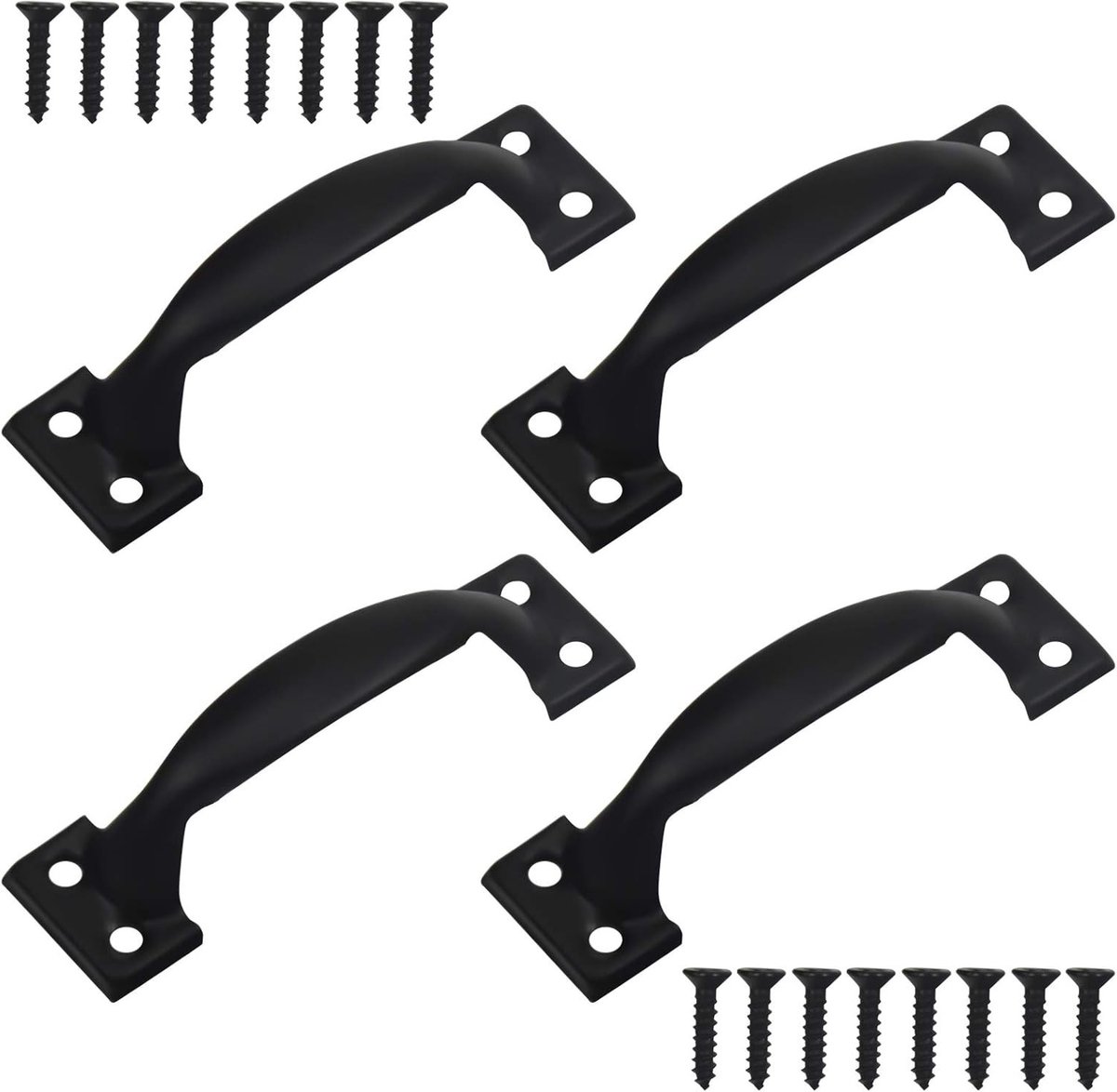 Set van 4 Zwarte Keukenmeubelhendels 75mm met 16 Schroefgaten voor Keuken, Kast en Lade