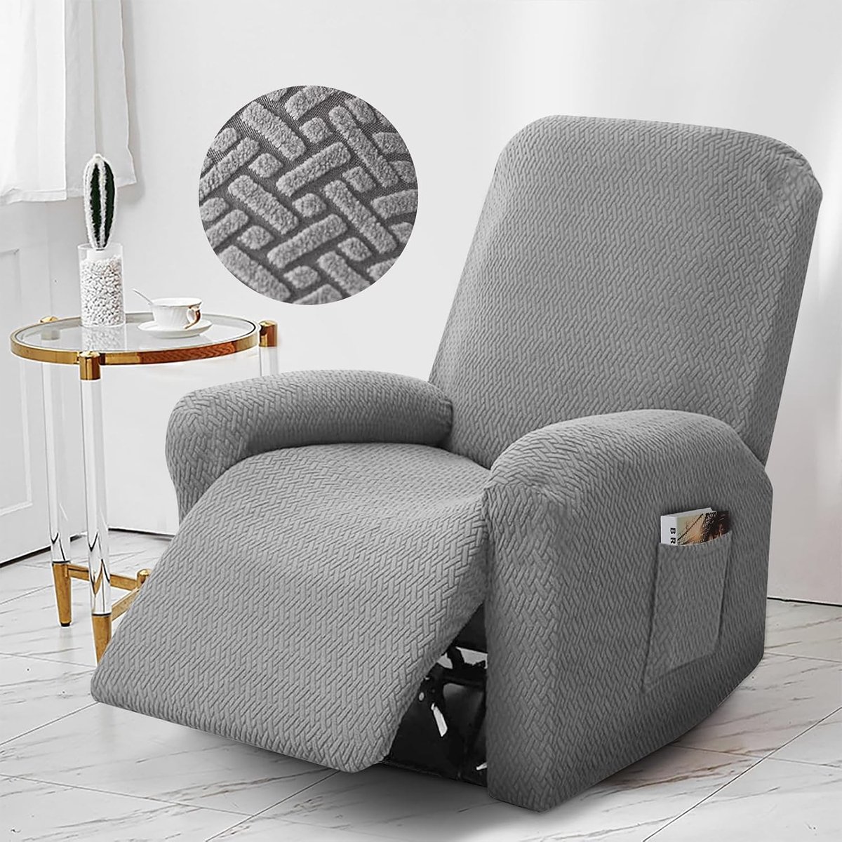 Set van 4 Stoelhoezen voor Relaxstoelen en TV Stoelen - Rekbare, Wasbare Beschermhoezen met Opbergvakken voor Meubilair