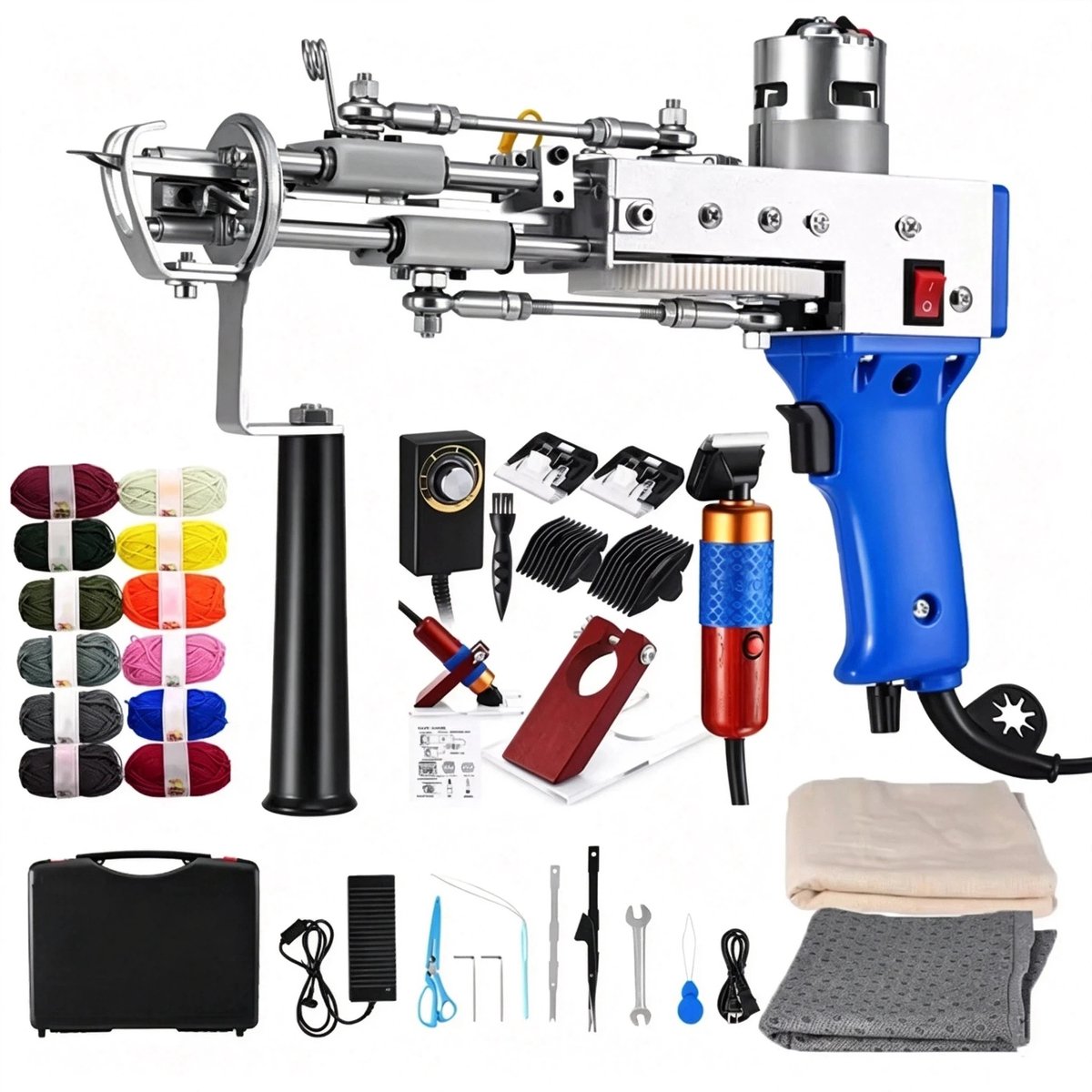 AALVERO - Weef machine - Tuft machine - tapijtpistool - Tuftinggun - 2 in 1 - Stof trimmer - 200w - Instelbare snelheid - Blauw