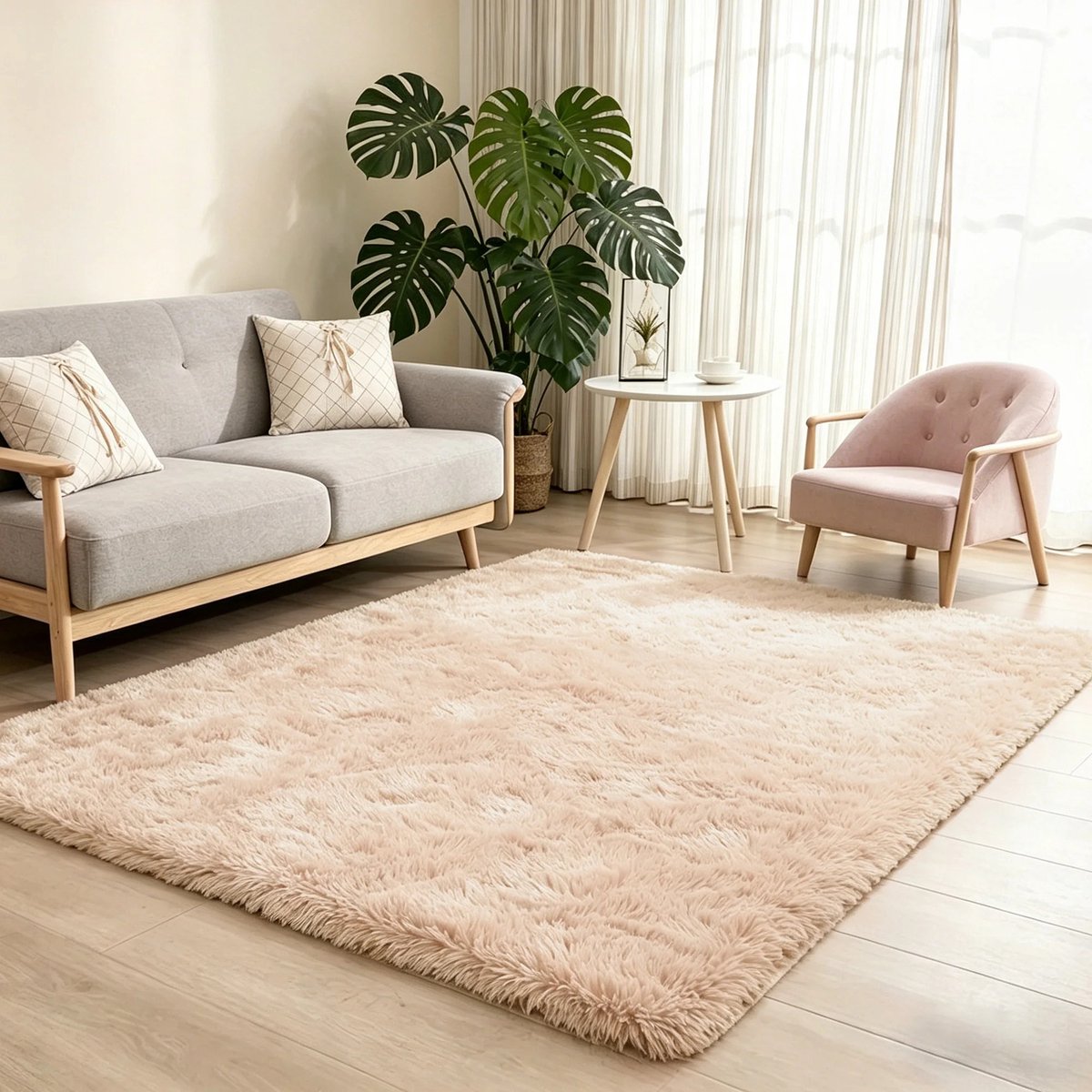 Gudalio Vloerkleed - Tapijt - Vloerbedekking - Hoogpolig - Shaggy - Ultrazacht - Anti-Slip - Modern - 200 x 280 cm - Beige
