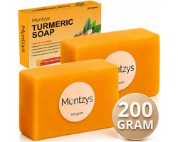 Montzys® Kurkuma Zeep 200 Gram - 2x 100 Gram Turmeric Soap - Anti Acne & Pigmentvlekken Verwijderen - Alternatief Kojic Acid