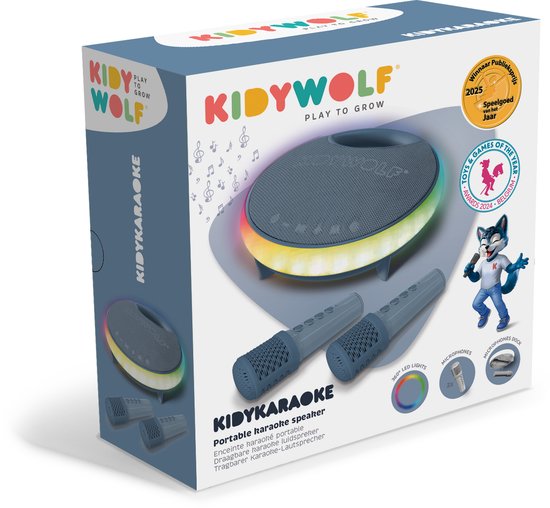 KIDYWOLF KIDYKARAOKE – Draagbare Karaoke Speaker met 2 Draadloze Microfoons, Lichteffecten en Bluetooth - Blauw - 5+ — afbeelding 2