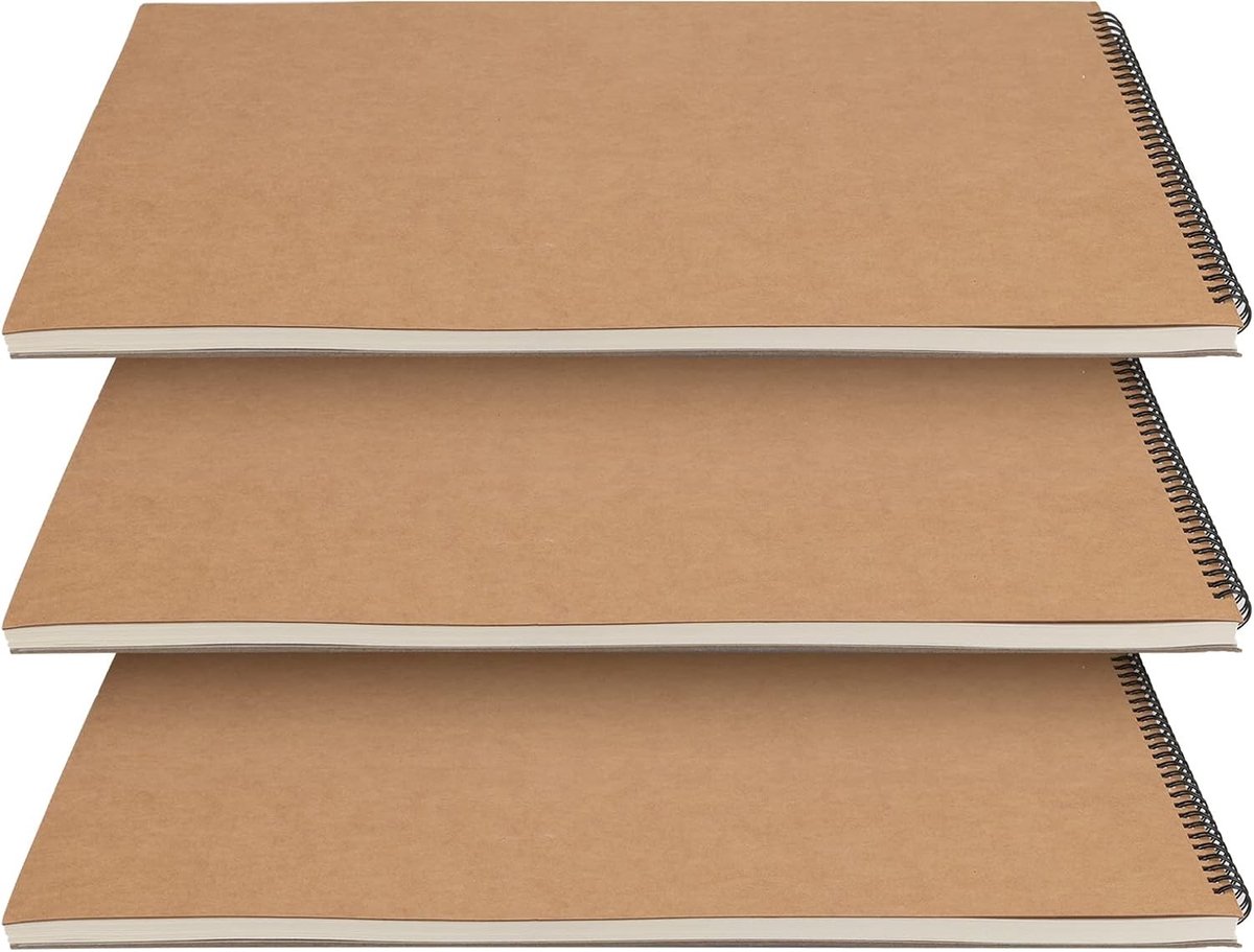 3 Pack A3 Schetsboek, Spiral Bindend A3 Tekenschrift, Stevig A3 Kunsttekenblok met 30 Vel/60 Pagina's voor Kunstenaars en Schetsers