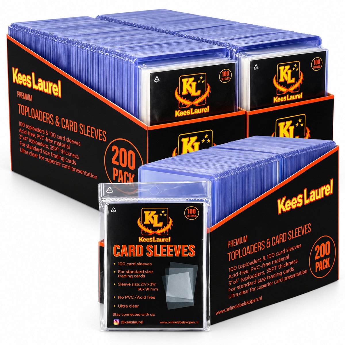 Keeslaurel 600 Pack Premium Toploaders en Card Sleeves - 300x Toploaders en 300x Sleeves - Geschikt voor Binder en Trading Cards