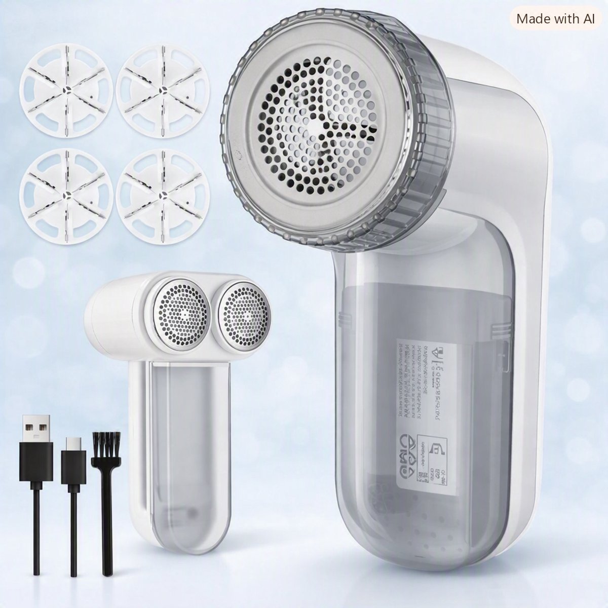 Elektrisch Pluisscheerapparaat – Dubbele Kop – Pluis- en Dierenharenverwijderaar – 6 Messen – 3 Snelheden – LED-Licht – USB Oplaadbaar – Voor Kleding, Meubels en Textiel