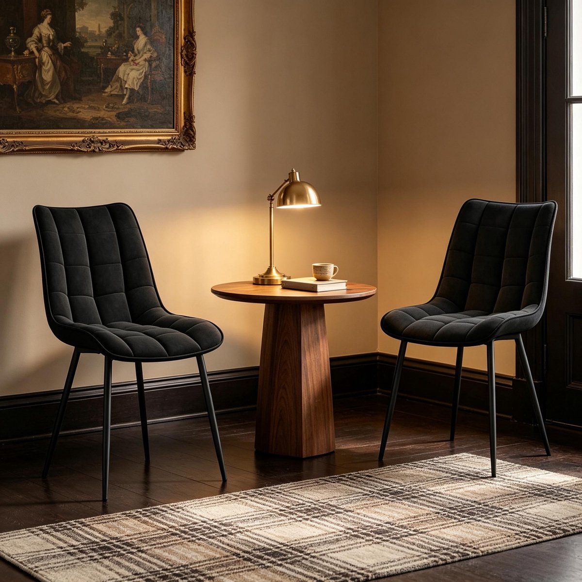 REDOM - Set van 2 zwarte velvet eetkamerstoelen, ergonomisch met hoog dicht schuim, 100 kg belastbaar, modern design, rutschbestendige poten