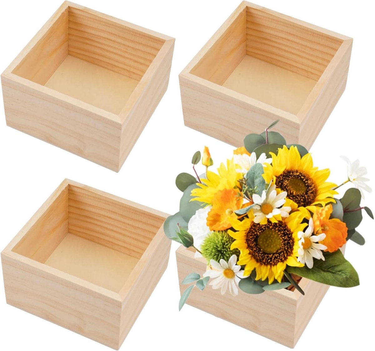 Onbewerkte Houten Opbergdozen voor Creatieve Projecten - 4-Pack voor Handwerk en Organisatie