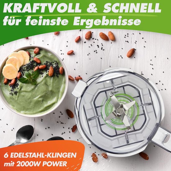 Krachtige Blender - Smoothie Maker - Gezonde Drankjes Maken - 2000 Watt Vermogen - 2 Liter - Zwart — afbeelding 4
