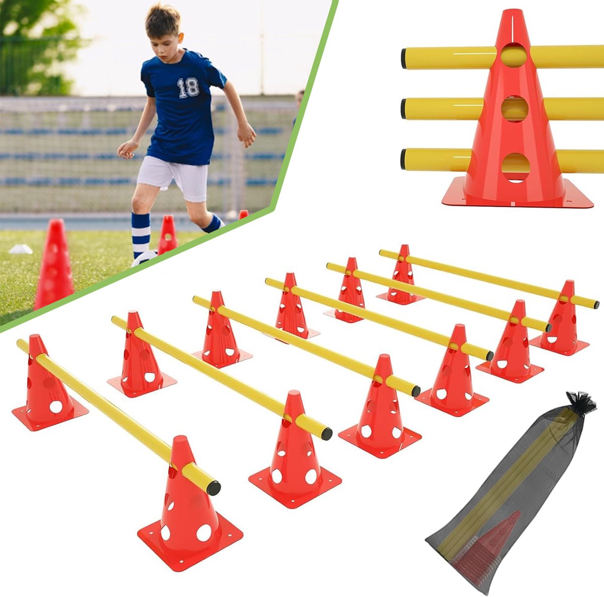 Behendigheidshindernissen - Horden Springen Voor Kinderen - Multifunctionele Kegels - Verstelbare Hoogte - Agility-Uitrusting