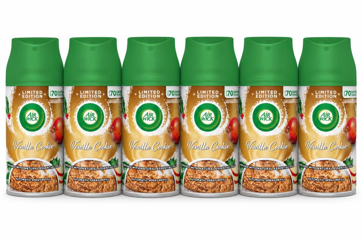 6x250ml Air Wick Vanilla Cookie Luchtverfrisser Navulling – Automatic Spray Refill – Limited Edition – Vanillekoekjes Geur