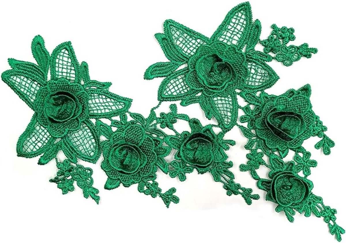 Bloemige Borduurpatches voor Naaiwerk, Kraagdecoratie en DIY Kostuums, Groene Kant Applicaties