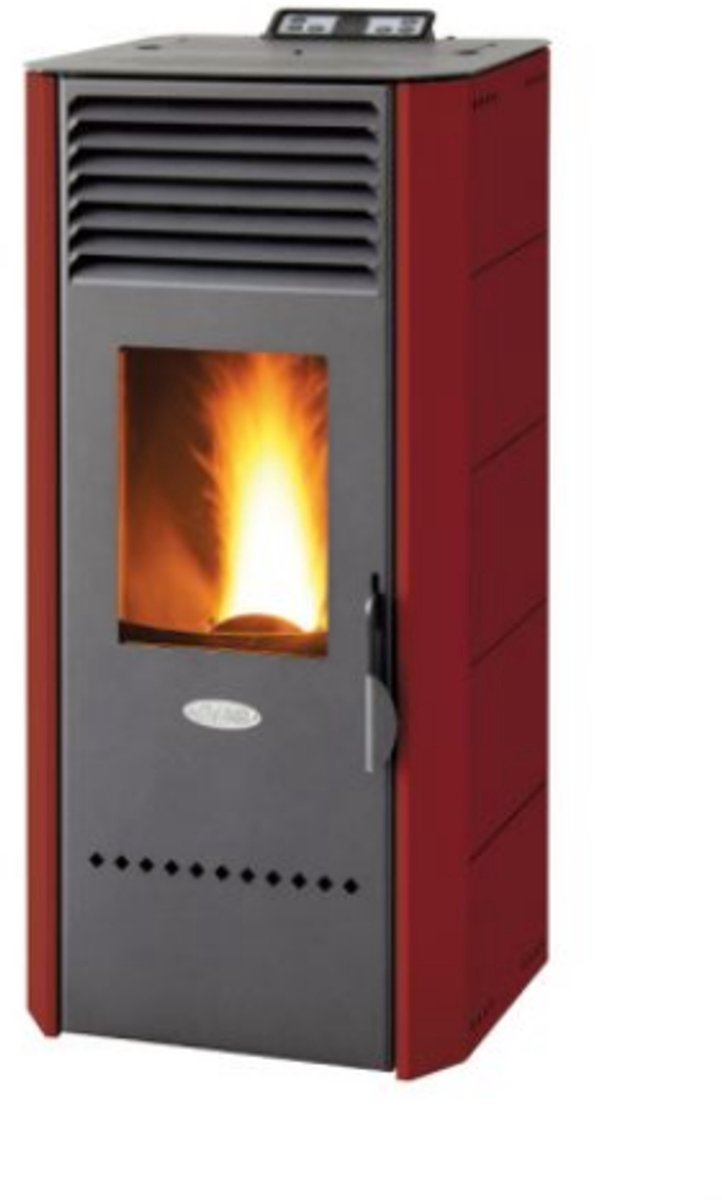 Fair BIO 80 Pelletkachel 8 kW – Compact Design – Hoog Rendement – Programmeerbaar – Voorventilatie – Bordeaux – Verwarmt tot 220 m³