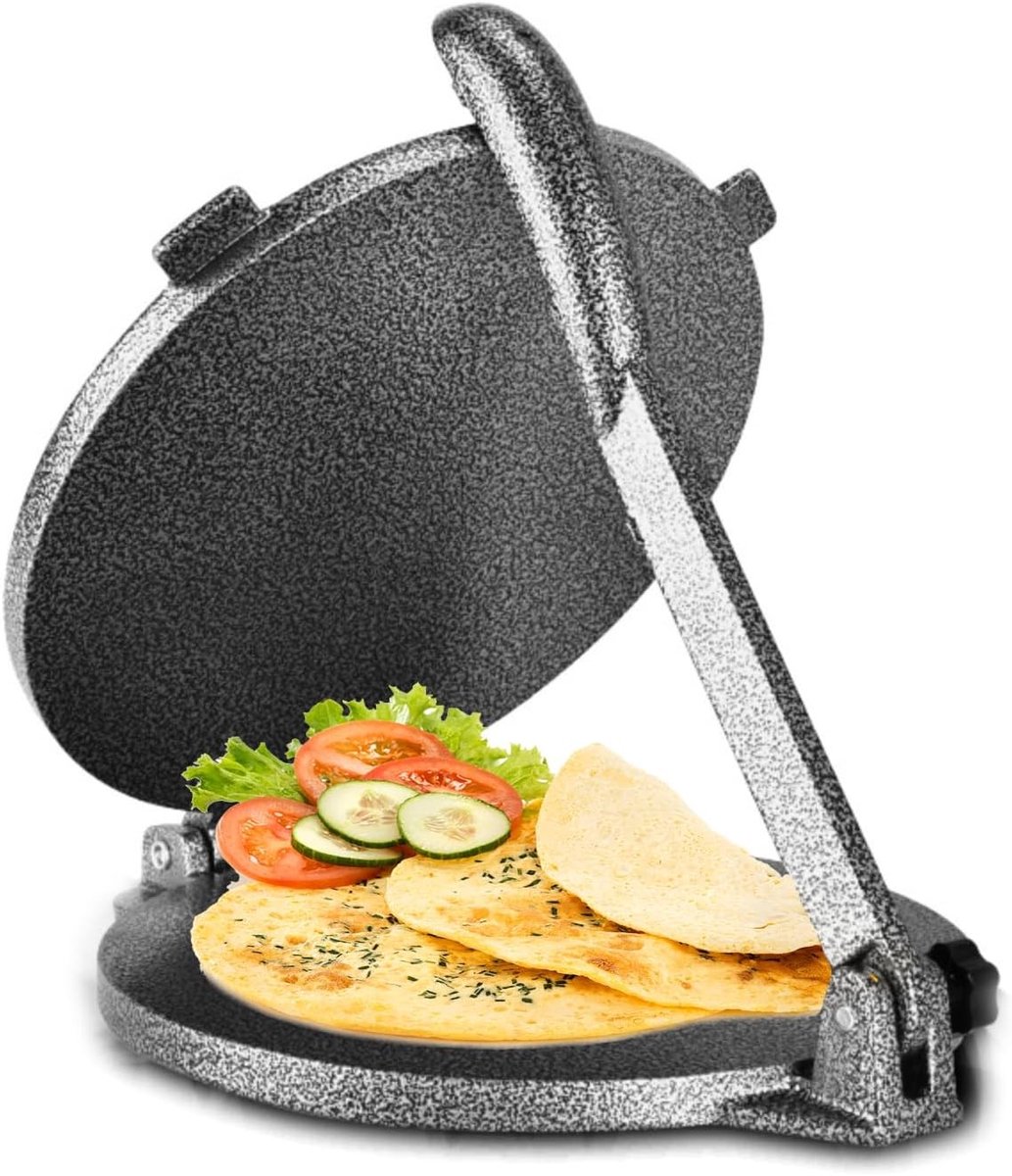 Handmatige Tortilla Pers met Antiaanbaklaag - 16,5 cm Diameter voor Maïs Tortilla's, Ideaal voor Thuis en Restaurants, Duurzaam en Gebruiksvriendelijk