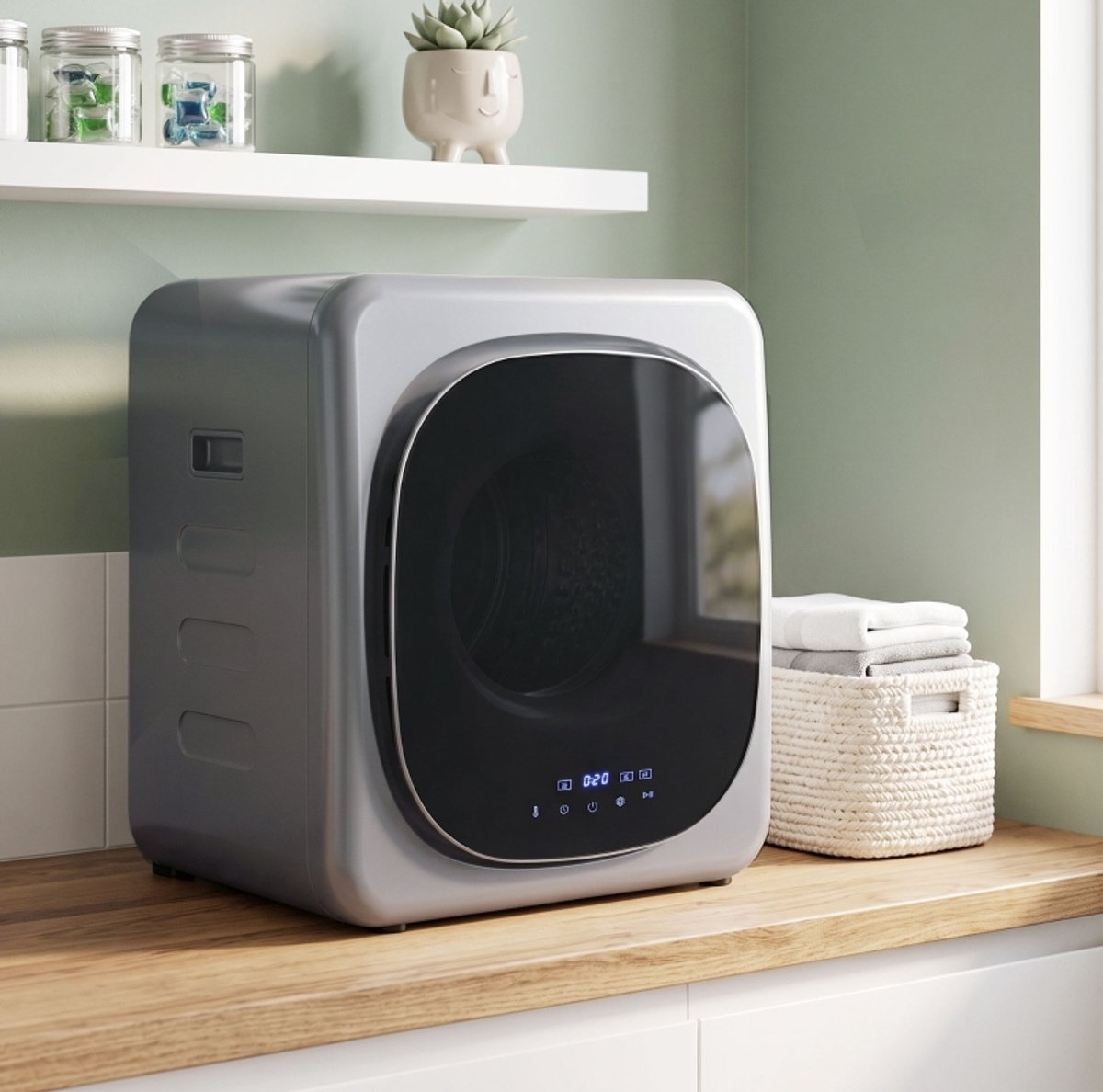 COVREO Wasdroger met smart modus en 6 tijdstanden – 48x40x56 cm – Luchtafvoerdroger met RVS trommel – voor 4 kg was – Zilver