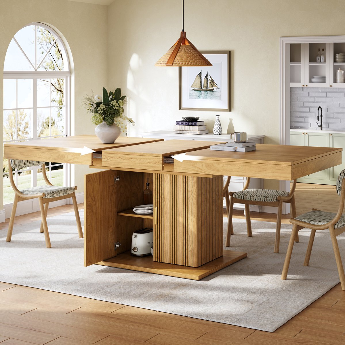 MODENUIT Eettafel - Uitschuifbaar Met Opbergruimte - Rechthoekig Voor Eetkamer - MDF - Hout - 180x90x75,2 Cm