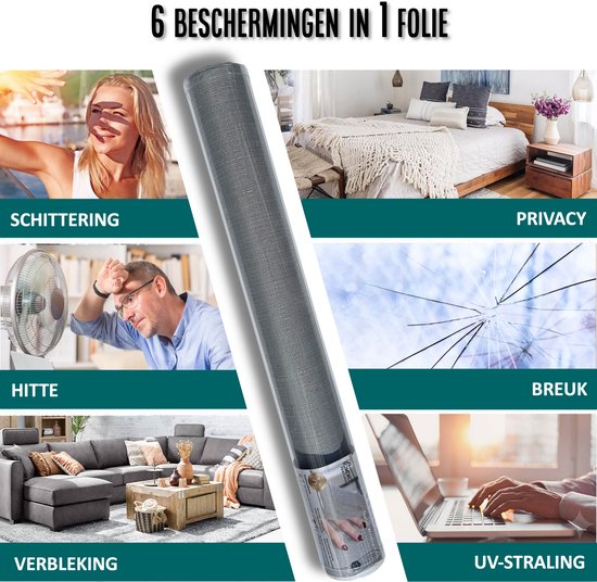 Homewell Textura® Textiel Raamfolie - Zinc – 45x200cm - Zonwerend – Isolerend - Privacy Folie & Anti-Inkijk - HR++(+) Zelfklevende Inbetween Raambekleding - Exclusieve Uitstraling – Gerecycled PET