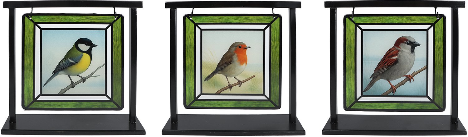 Decoratie suncatcher Bird kleur/zwart a3 glas-in-lood/metaal 30x6x27,5cm.