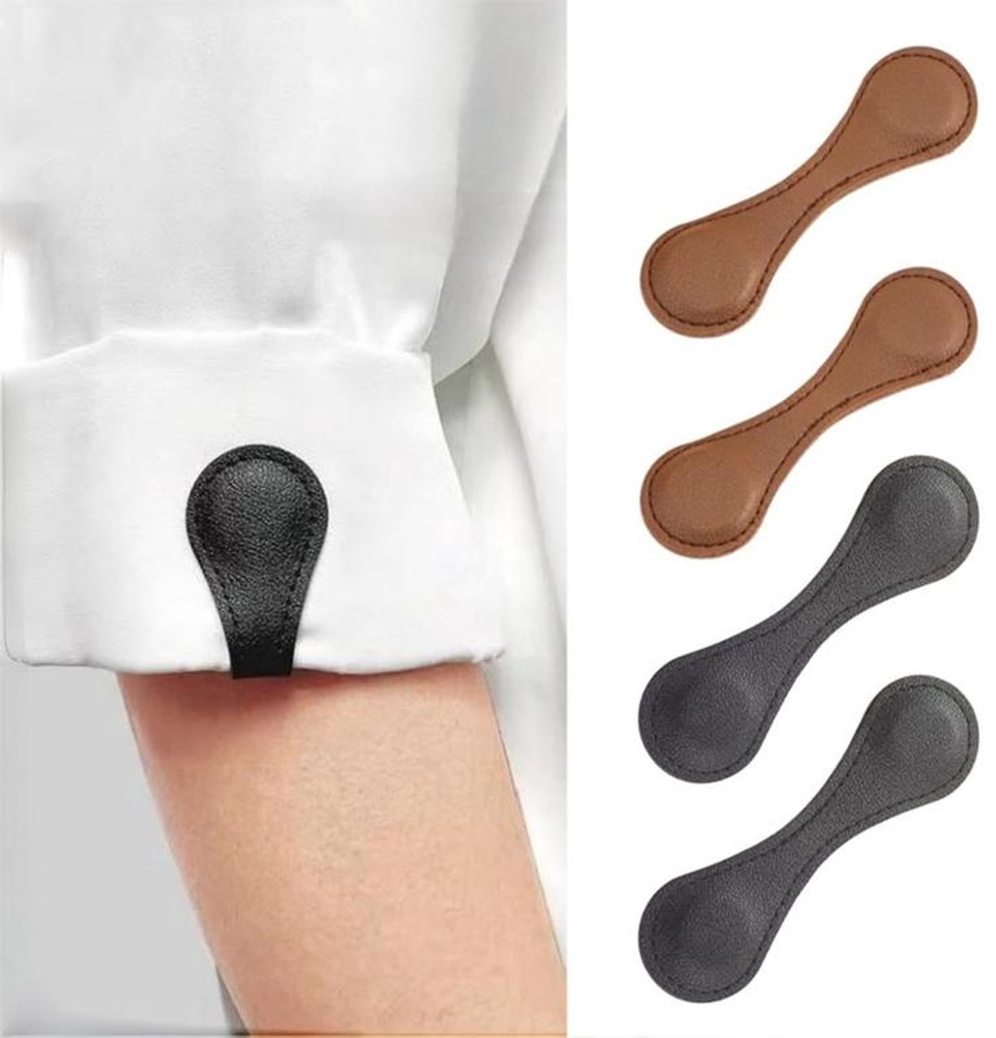 KZQ 4 stuks Magnetische leren clips voor overhemdmouwen – Veelzijdige magnetische kledingclips – Herbruikbare mouwhouders – Geschikt voor opgerolde mouwen, broekspijpen en als bladwijzer – Bruin/zwart