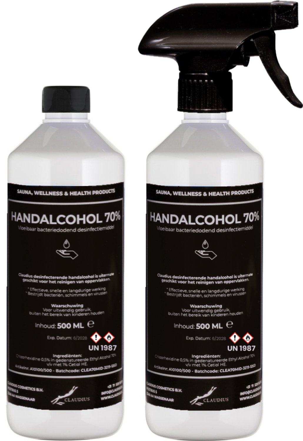 Handalcohol spray 70% - 500 ml met spraykop + 500 ml met dop