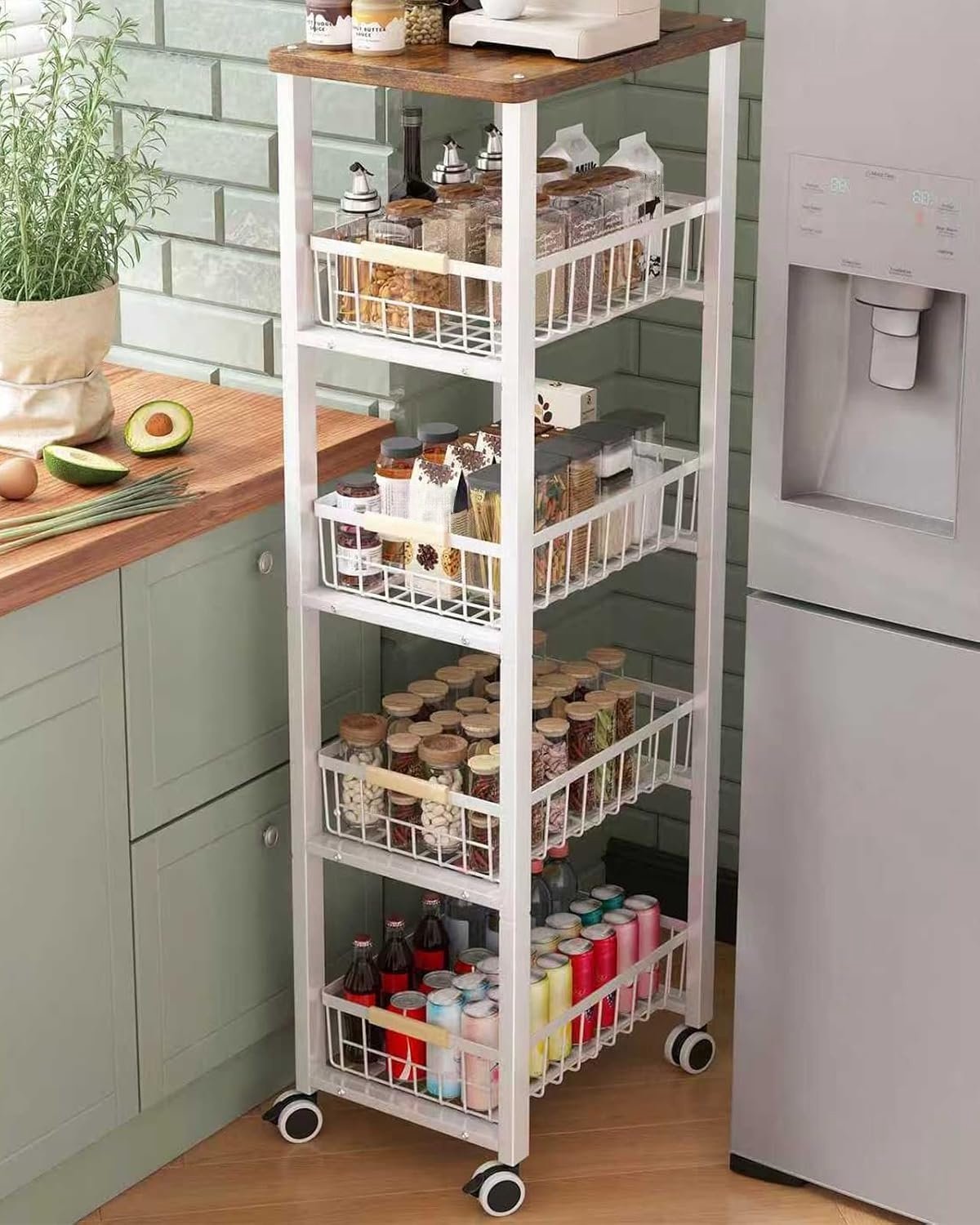 Zivano Keukentrolley - Keukentrolley Op Wieltjes - Badkamer Organizer - Wit - 39cm x 31cm x 107cm