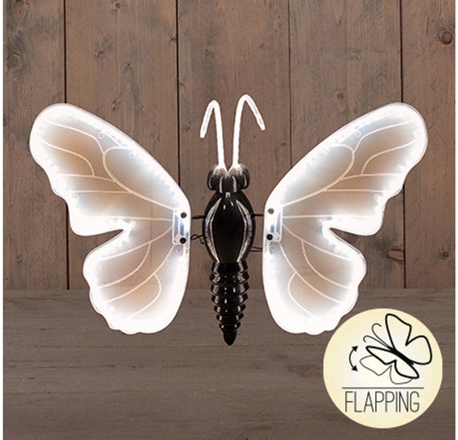 Anna’s Collection Verlichte LED Vlinder – 40 cm – Met Bewegende Vleugels (Fladdereffect) – Warm-Wit Licht – IP44 Buitenverlichting & Muurhanger – Luxe Kerst- en Decoratiefiguur