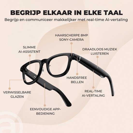 ADEL Smart Bril met Foto, Video & AI Translator - Slimme Glasses met WiFi & App - Spycam / Verborgen Spy Mini Camera - Incl. NL Handleiding — afbeelding 3