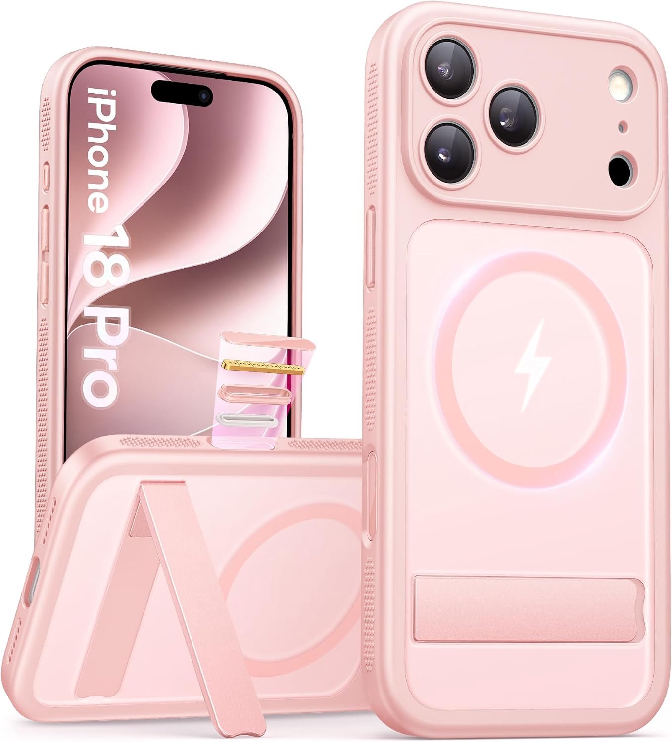 Zandarix Hoesje Geschikt voor Apple iPhone 18 Pro - Draadloos Opladen - Camerabedieningsknop - Volledige Camerabescherming - Geschikt voor Mag - Doorschijnend - Back Cover Hoesje - Roze