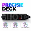 Zwart, lichtgewicht deck met antislip grip, geschikt voor street en skatepark.