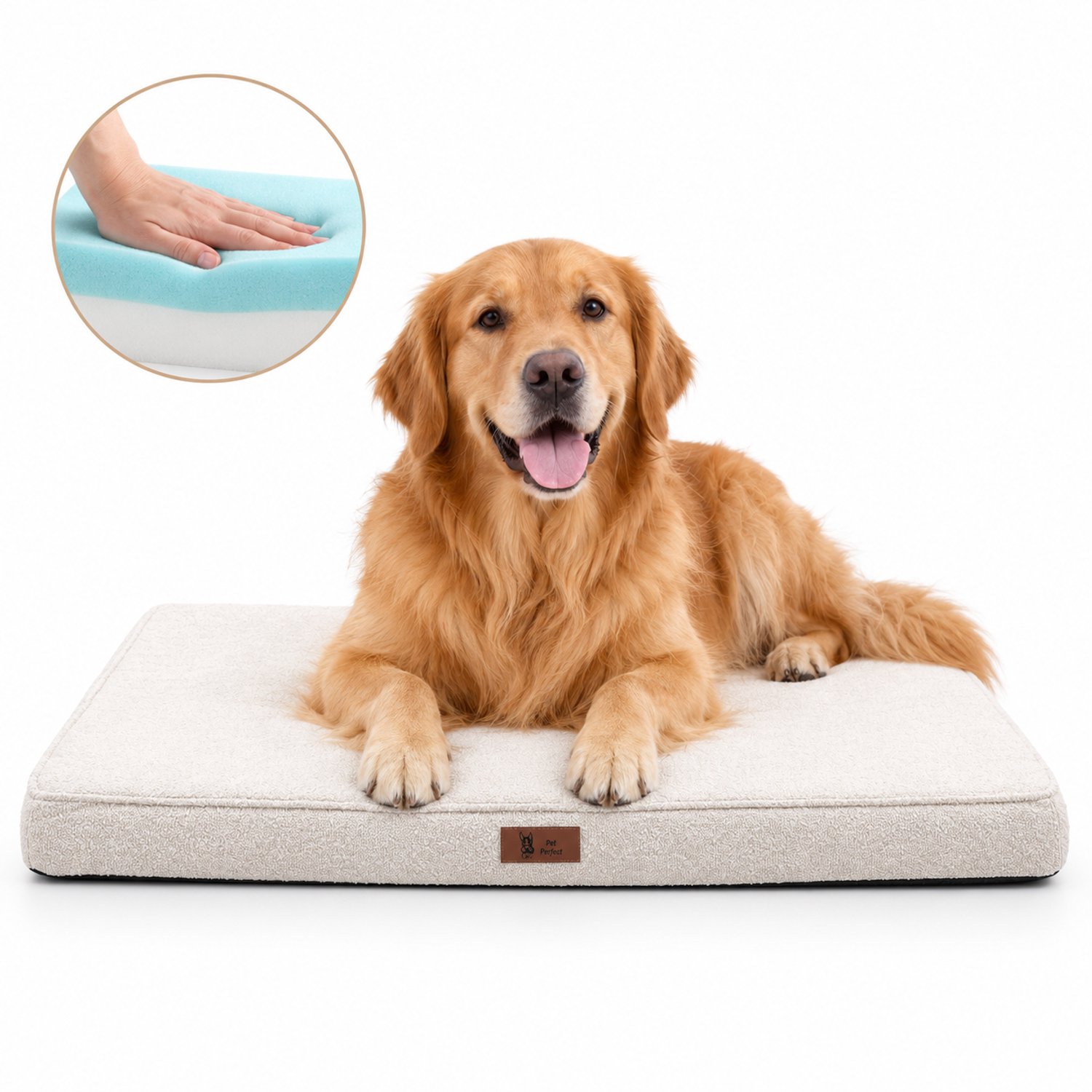 Pet Perfect BonoBed Bench Orthopedisch Hondenkussen - Memory Foam - Wasbaar Hondenbed - Benchkussen - Waterafstotende Binnenhoes - 112x81 cm - XL - Bouclé Beige