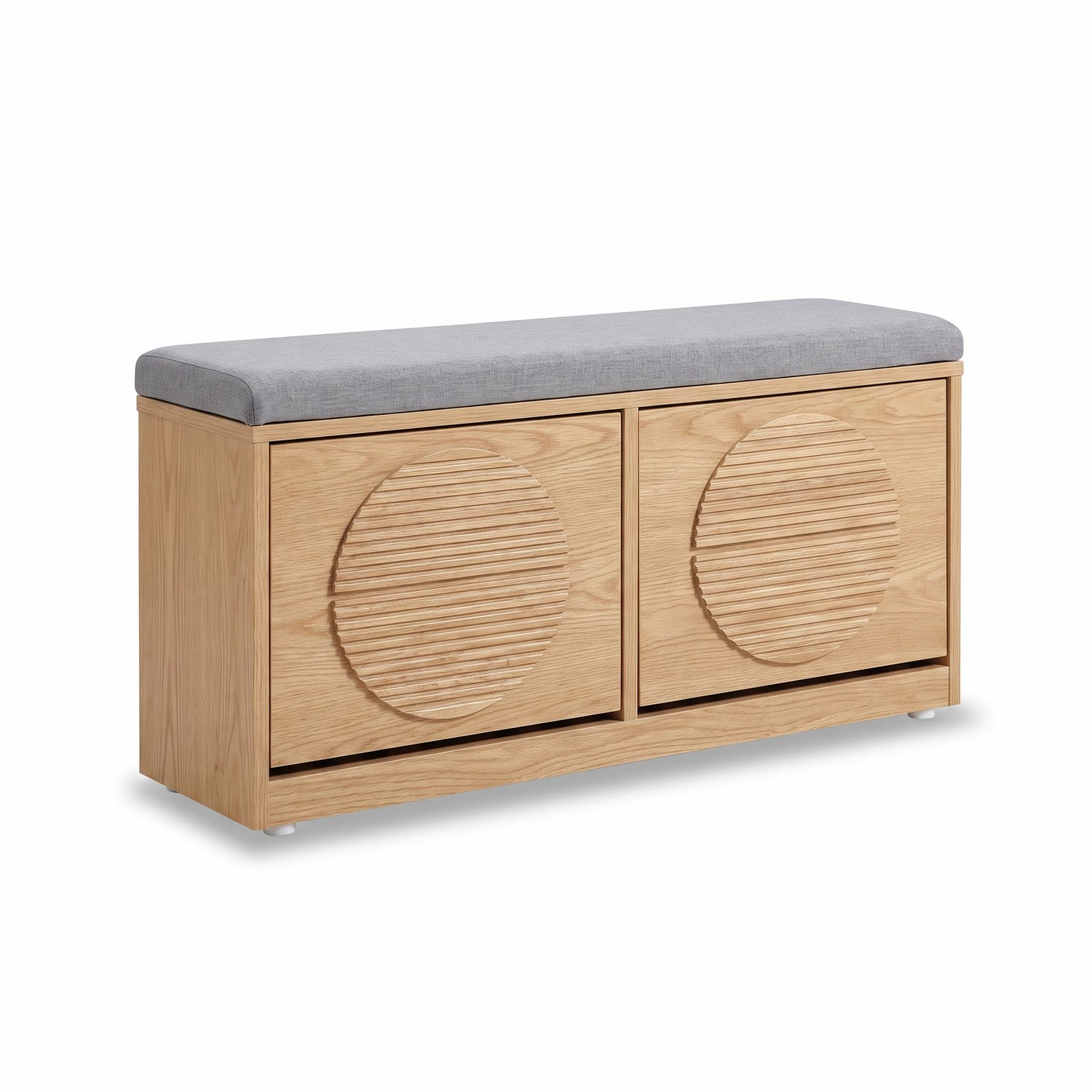 SensaHome Japandi Schoenenbank – Opbergbank met Zitkussen en 2 Klepdeuren – 98x24x43.5 cm – Eiken