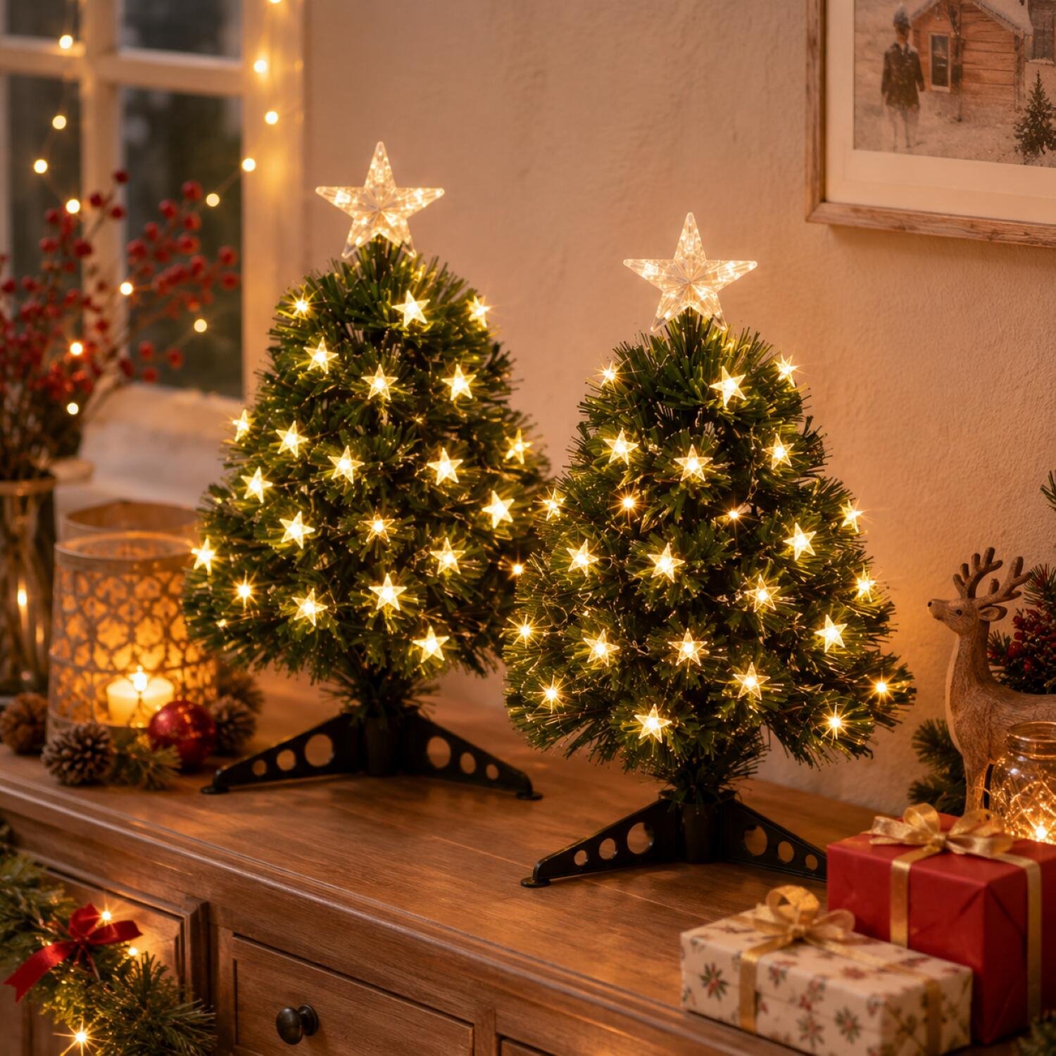 Luca Lighting Mercury Fiber Optic kunst kerstboom - 2x - H45 cm - met verlichting - 135 led - kunstboom